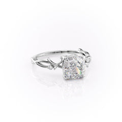 Lustrous Whim 1.50 Carat VVS1 Lab-Grown Cushion Three Stone Engagement Ring in 18K White Gold Front Cross View