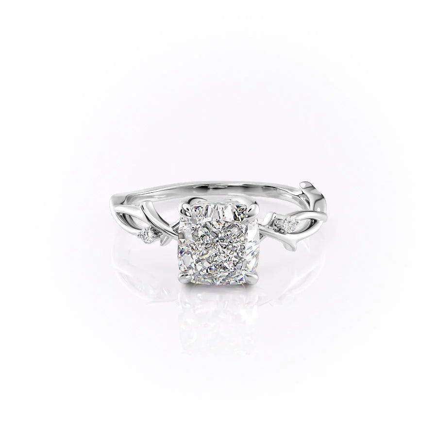 Lustrous Whim 1.50 Carat VVS1 Lab-Grown Cushion Three Stone Engagement Ring in 18K White Gold Front View