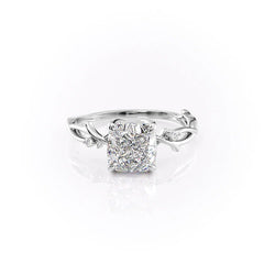 Lustrous Whim 1.50 Carat VVS1 Lab-Grown Cushion Three Stone Engagement Ring in 18K White Gold Front View