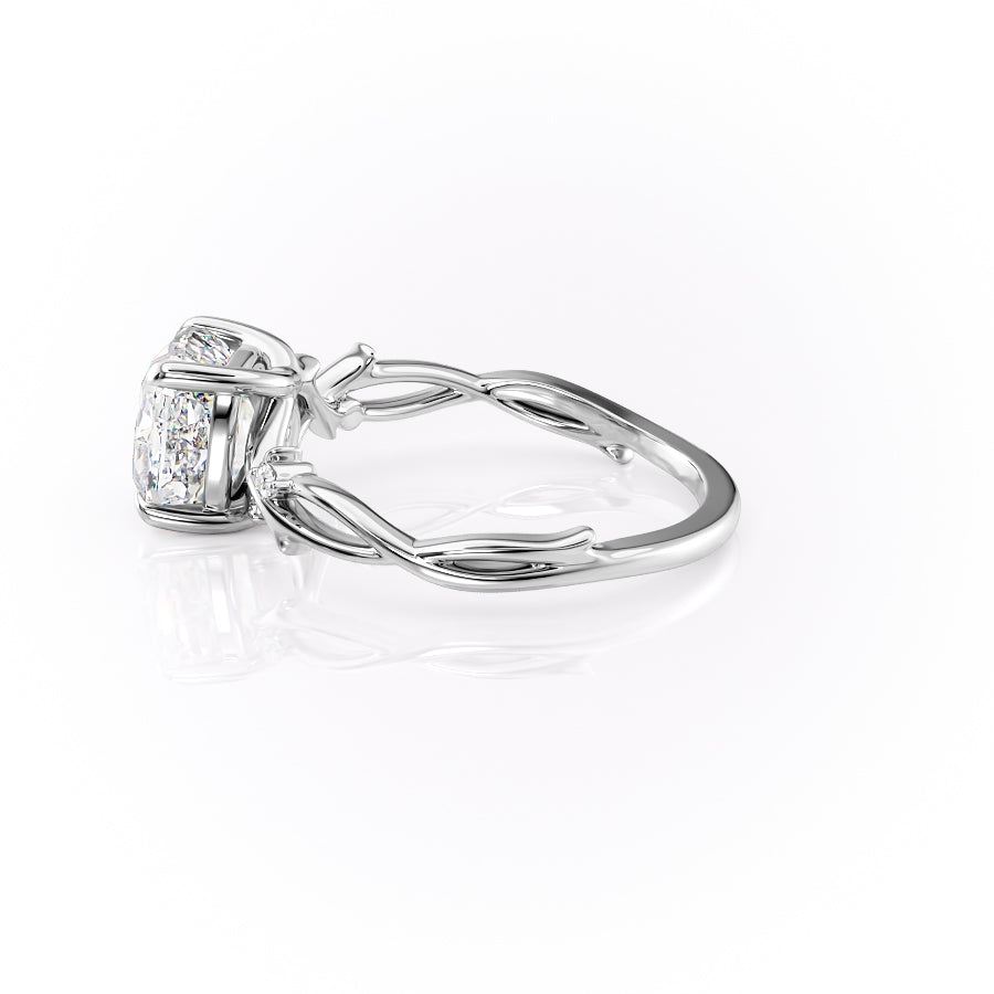 Lustrous Whim 1.50 Carat VVS1 Lab-Grown Cushion Three Stone Engagement Ring in 18K White Gold Left View

