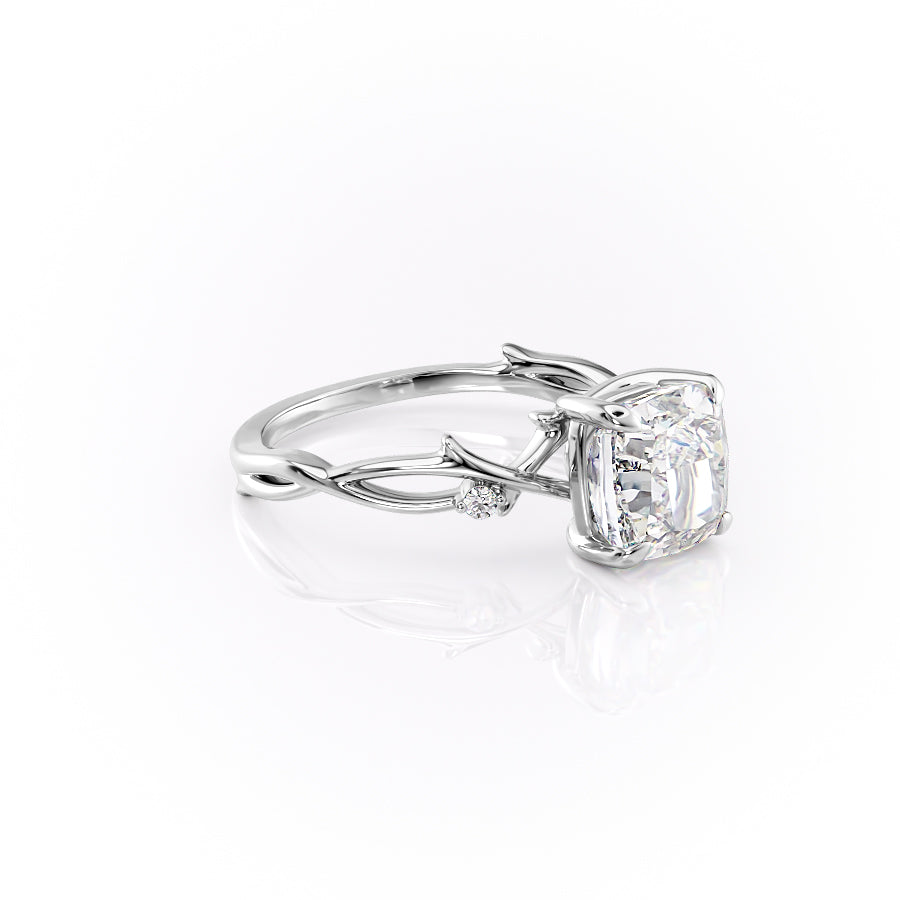 Lustrous Whim 1.50 Carat VVS1 Lab-Grown Cushion Three Stone Engagement Ring in 18K White Gold Right Cross View