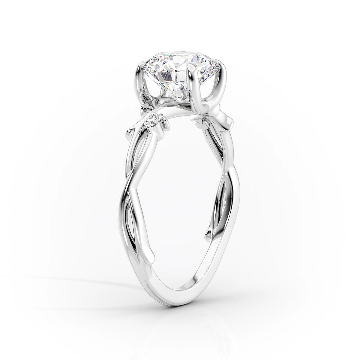 Lustrous Whim 1.50 Carat VVS1 Lab-Grown Cushion Three Stone Engagement Ring in 18K White Gold Standing View
