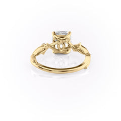 Lustrous Whim 1.50 Carat VVS1 Lab-Grown Cushion Three Stone Engagement Ring in 18K Yellow Gold Back View