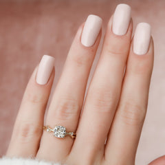 Lustrous Whim 1.50 Carat VVS1 Lab-Grown Cushion Three Stone Engagement Ring in 18K Yellow Gold Finger View