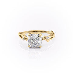 Lustrous Whim 1.50 Carat VVS1 Lab-Grown Cushion Three Stone Engagement Ring in 18K Yellow Gold Front View