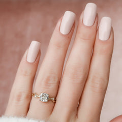 Lustrous Whim 1.50 Carat VVS1 Lab-Grown Cushion Three Stone Engagement Ring in 18K Yellow Gold Hand View