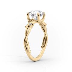 Lustrous Whim 1.50 Carat VVS1 Lab-Grown Cushion Three Stone Engagement Ring in 18K Yellow Gold Standing View