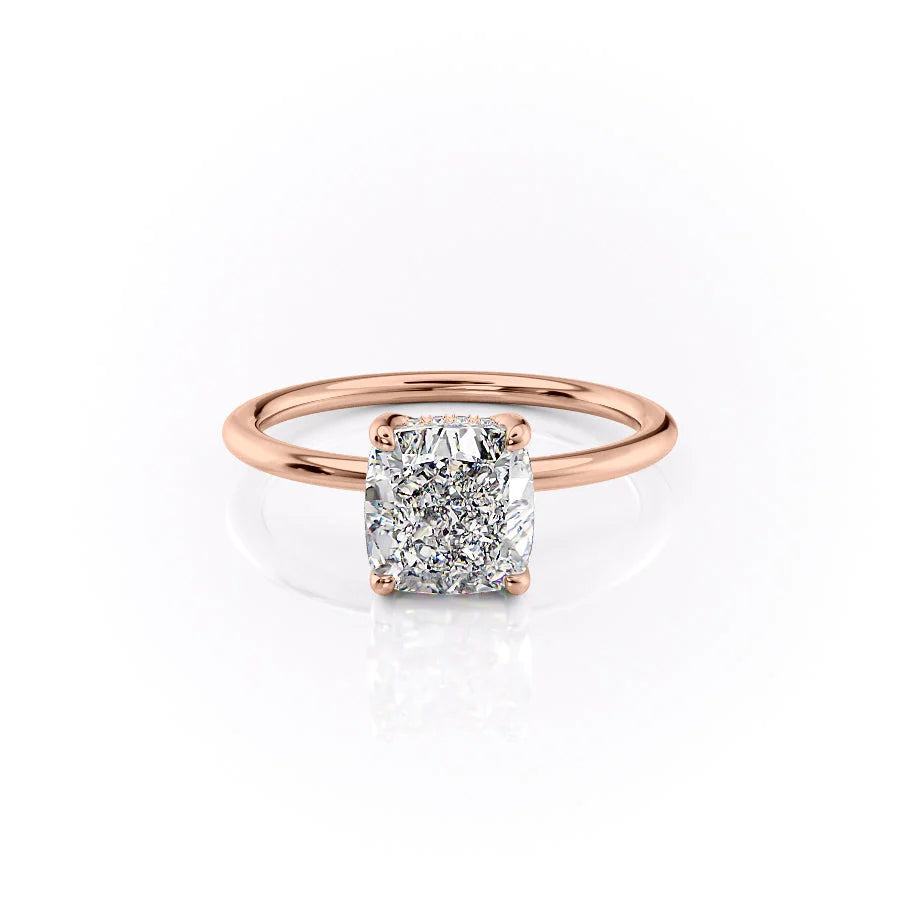 Luxe Blossom Cushion 1.55 Carat VVS1 Lab-Grown Hidden Halo Engagement Ring in 18K Rose Gold Front View