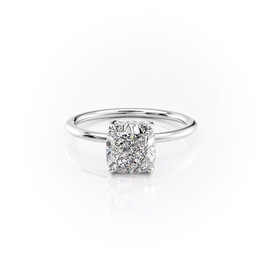 Luxe Blossom Cushion 1.55 Carat VVS1 Lab-Grown Hidden Halo Engagement Ring in 18K White Gold Front View
