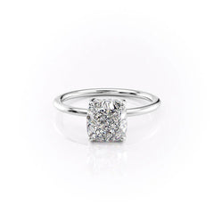 Luxe Blossom Cushion 1.55 Carat VVS1 Lab-Grown Hidden Halo Engagement Ring in 18K White Gold Front View
