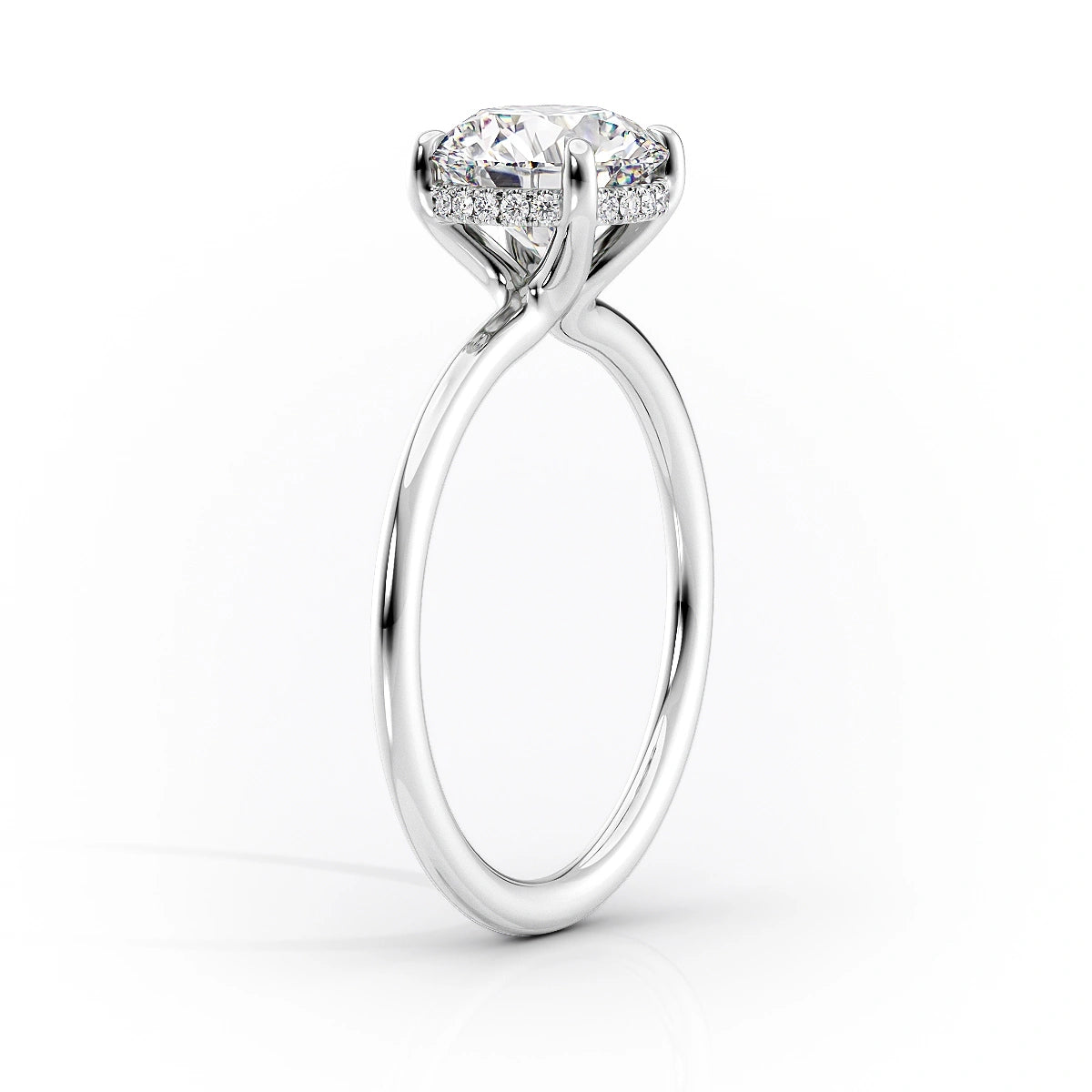 Luxe Blossom Cushion 1.55 Carat VVS1 Lab-Grown Hidden Halo Engagement Ring in 18K White Gold Standing View
