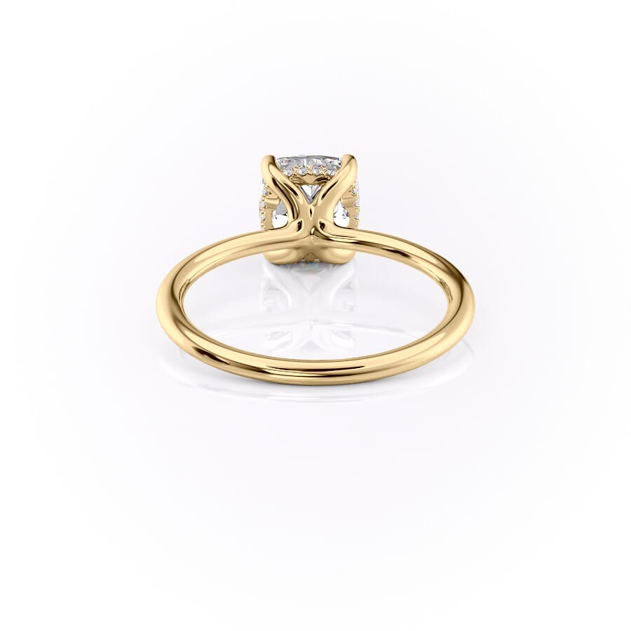Luxe Blossom Cushion 1.55 Carat VVS1 Lab-Grown Hidden Halo Engagement Ring in 18K Yellow Gold Back View