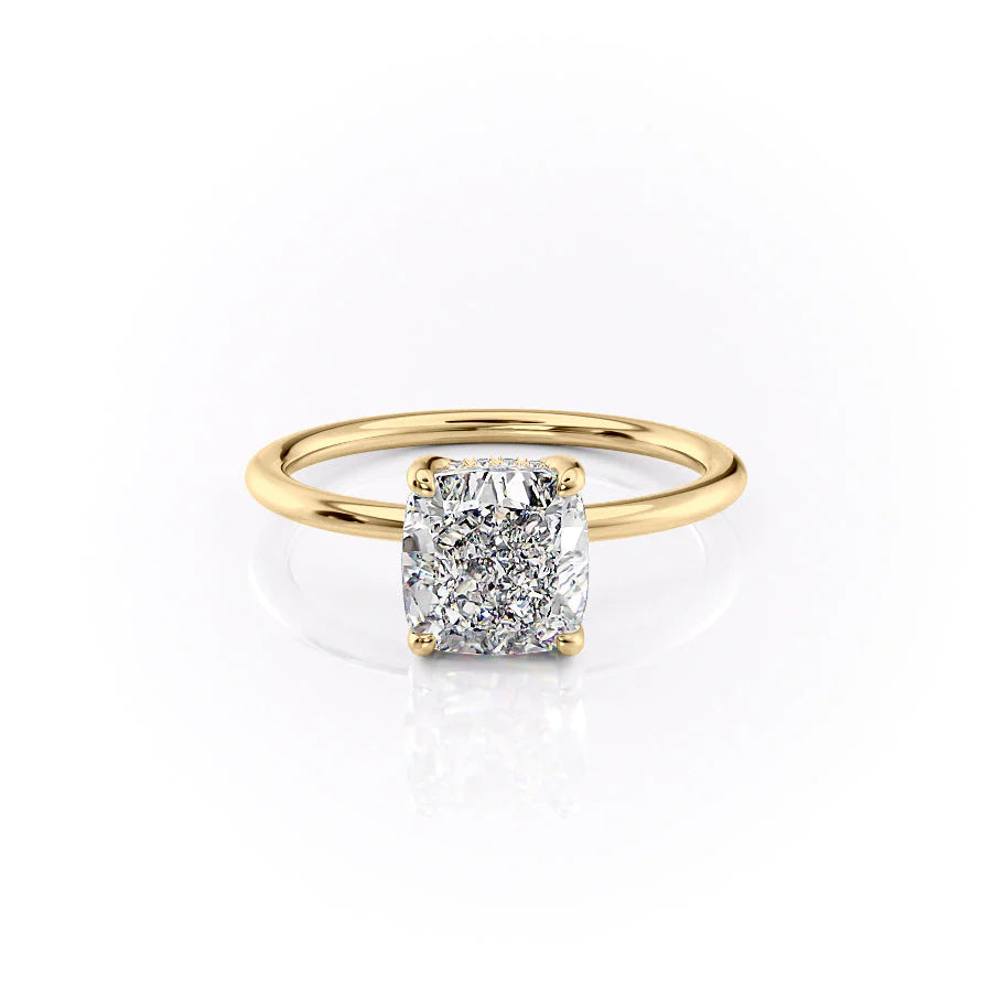 Luxe Blossom Cushion 1.55 Carat VVS1 Lab-Grown Hidden Halo Engagement Ring in 18K Yellow Gold Front View