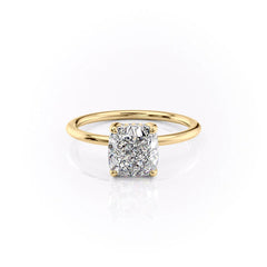 Luxe Blossom Cushion 1.55 Carat VVS1 Lab-Grown Hidden Halo Engagement Ring in 18K Yellow Gold Front View
