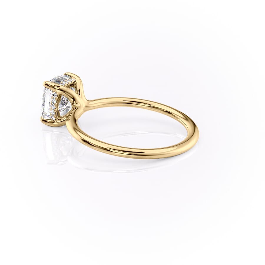 Luxe Blossom Cushion 1.55 Carat VVS1 Lab-Grown Hidden Halo Engagement Ring in 18K Yellow Gold Left Side Cross View