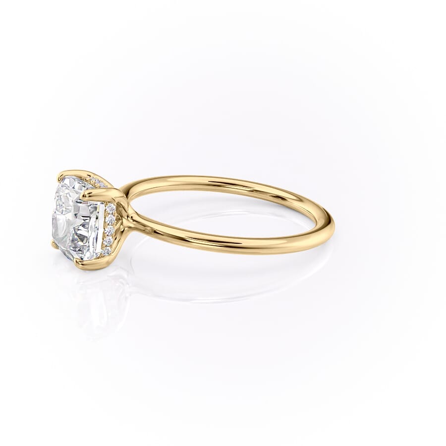 Luxe Blossom Cushion 1.55 Carat VVS1 Lab-Grown Hidden Halo Engagement Ring in 18K Yellow Gold Left Side View