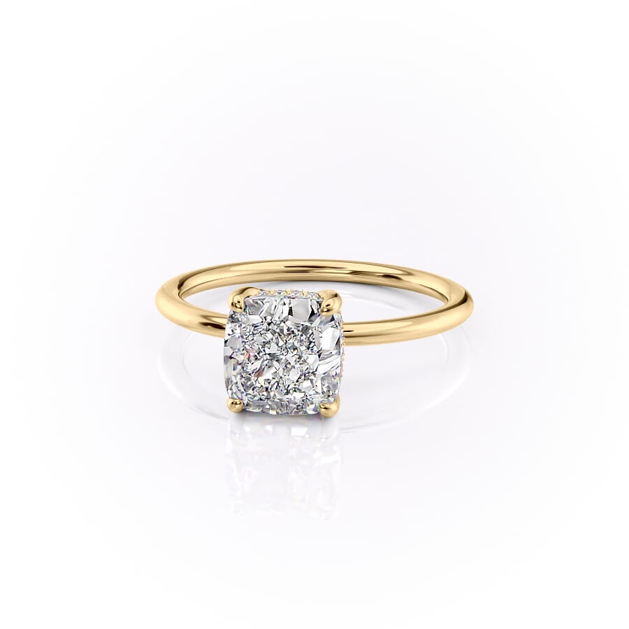 Luxe Blossom Cushion 1.55 Carat VVS1 Lab-Grown Hidden Halo Engagement Ring in 18K Yellow Gold Left View