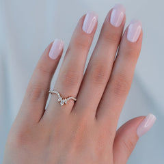 Luxe Crest VVS1 Lab-Grown Half Eternity Wedding Ring in 18K Rose Gold Closeup Finger View