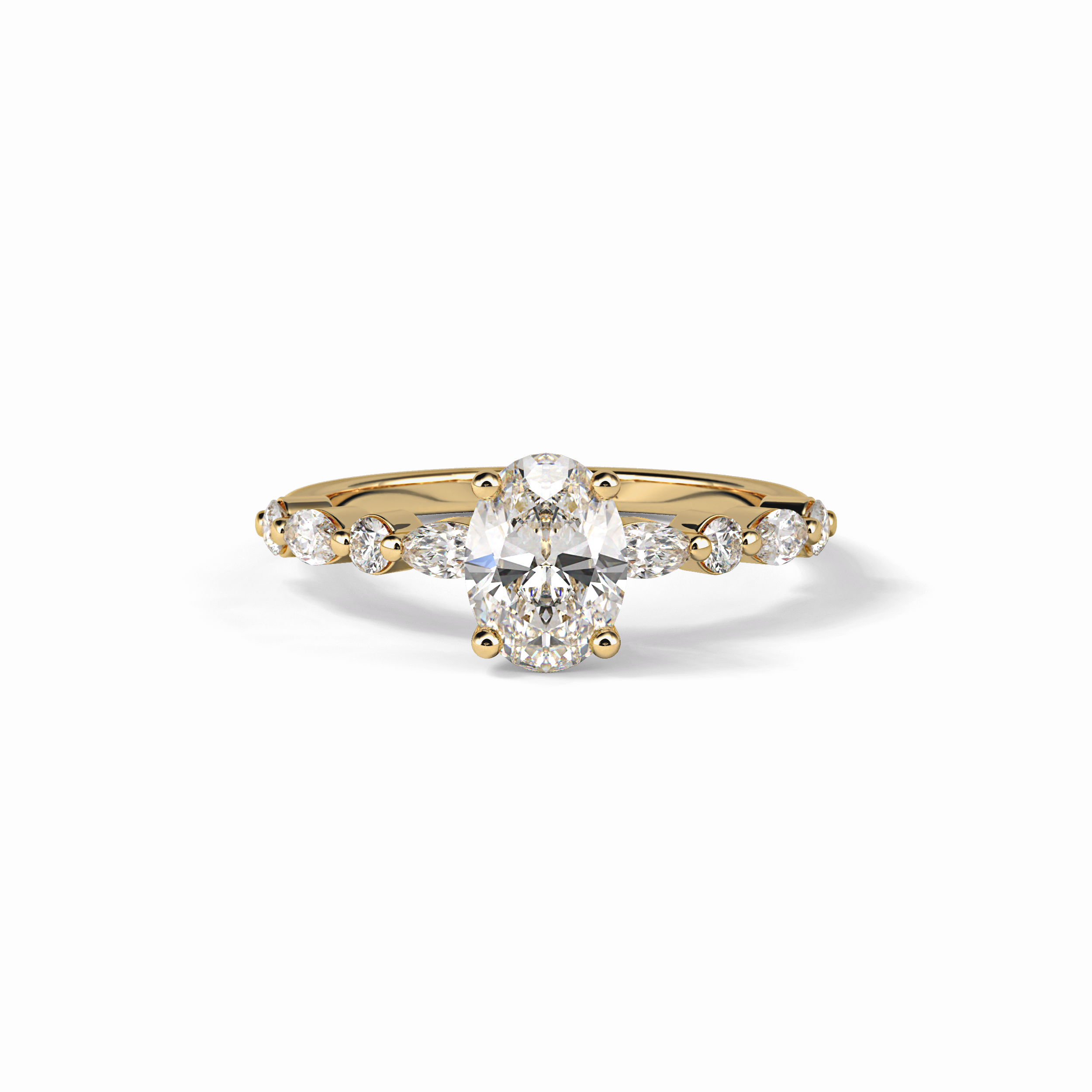 Rosette 1 Carat Oval VS1 Lab-Grown Solitaire with Accents Engagement Ring in 18k Gold