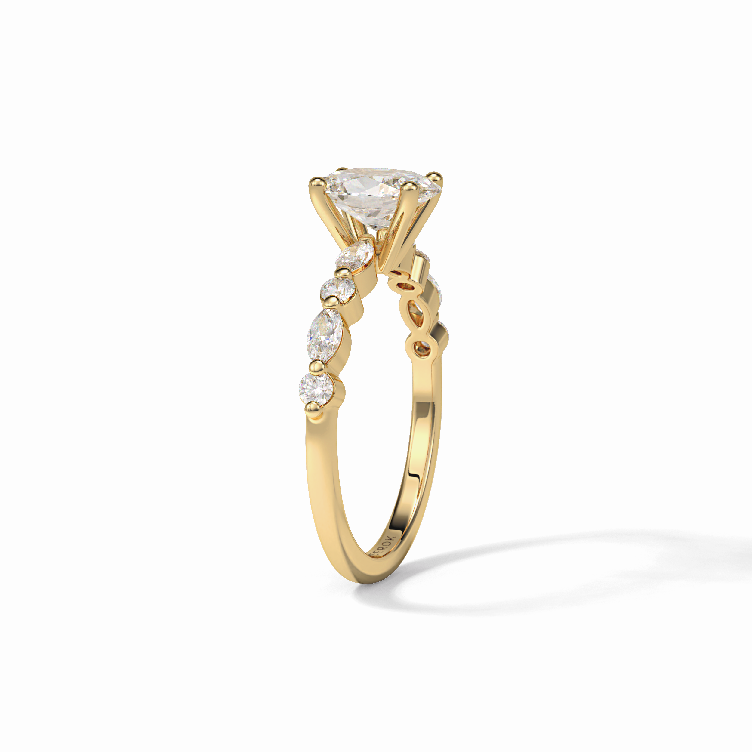 Rosette 1 Carat Oval VS1 Lab-Grown Solitaire with Accents Engagement Ring in 18k Gold