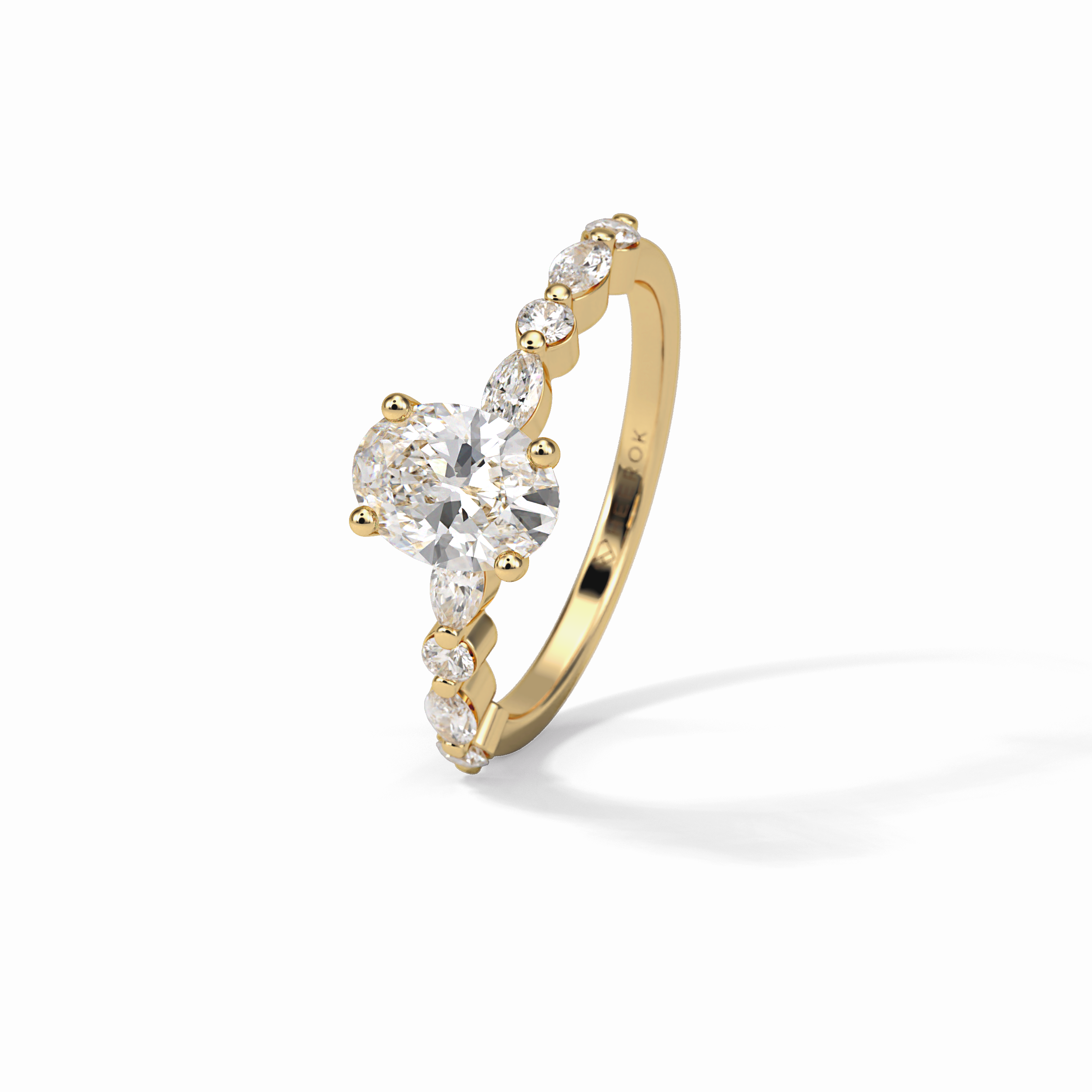 Rosette 1 Carat Oval VS1 Lab-Grown Solitaire with Accents Engagement Ring in 18k Gold