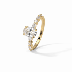Rosette 1 Carat Oval VS1 Lab-Grown Solitaire with Accents Engagement Ring in 18k Gold