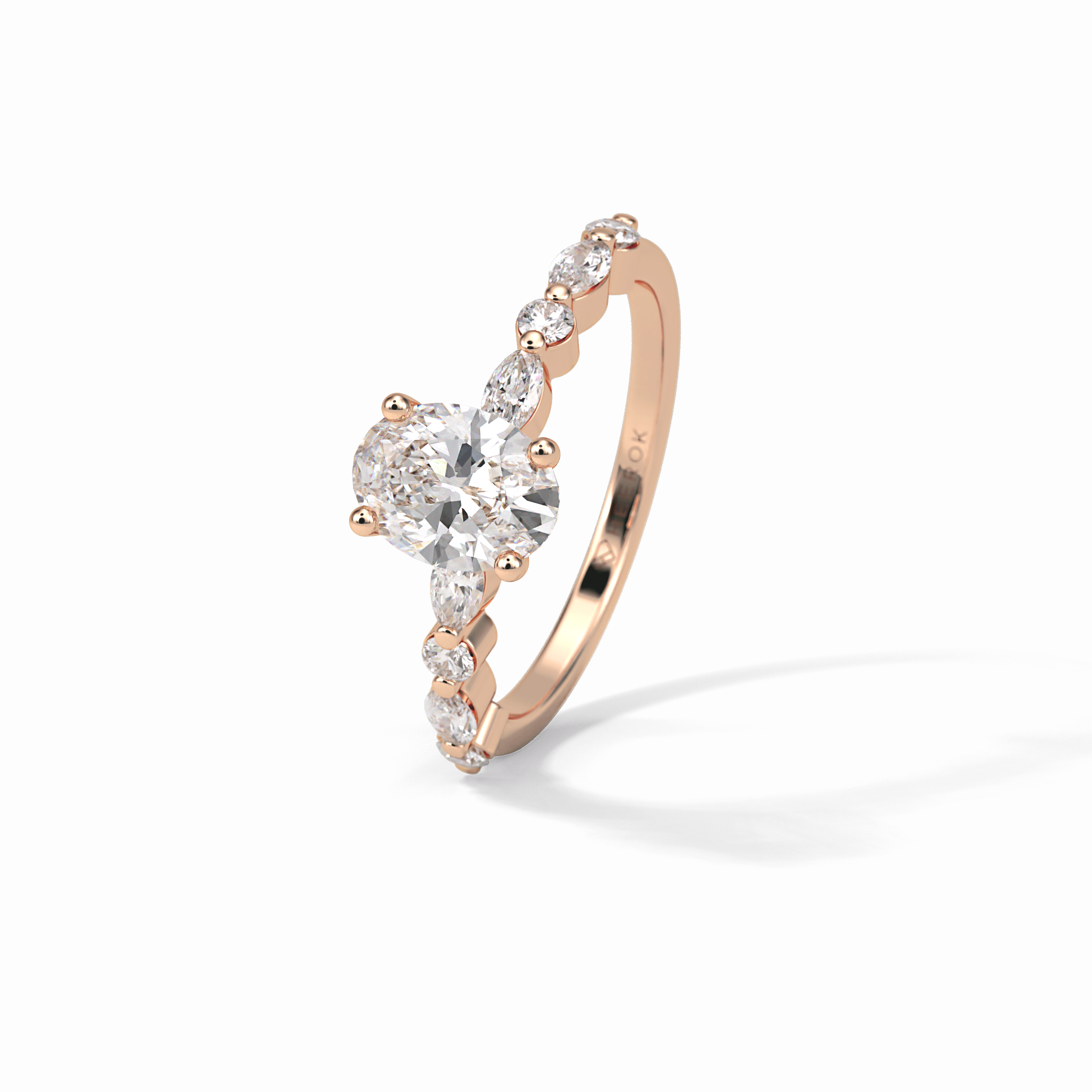 Rosette 1 Carat Oval VS1 Lab-Grown Solitaire with Accents Engagement Ring in 18k Gold