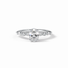 Rosette 1 Carat Oval VS1 Lab-Grown Solitaire with Accents Engagement Ring in 18k Gold