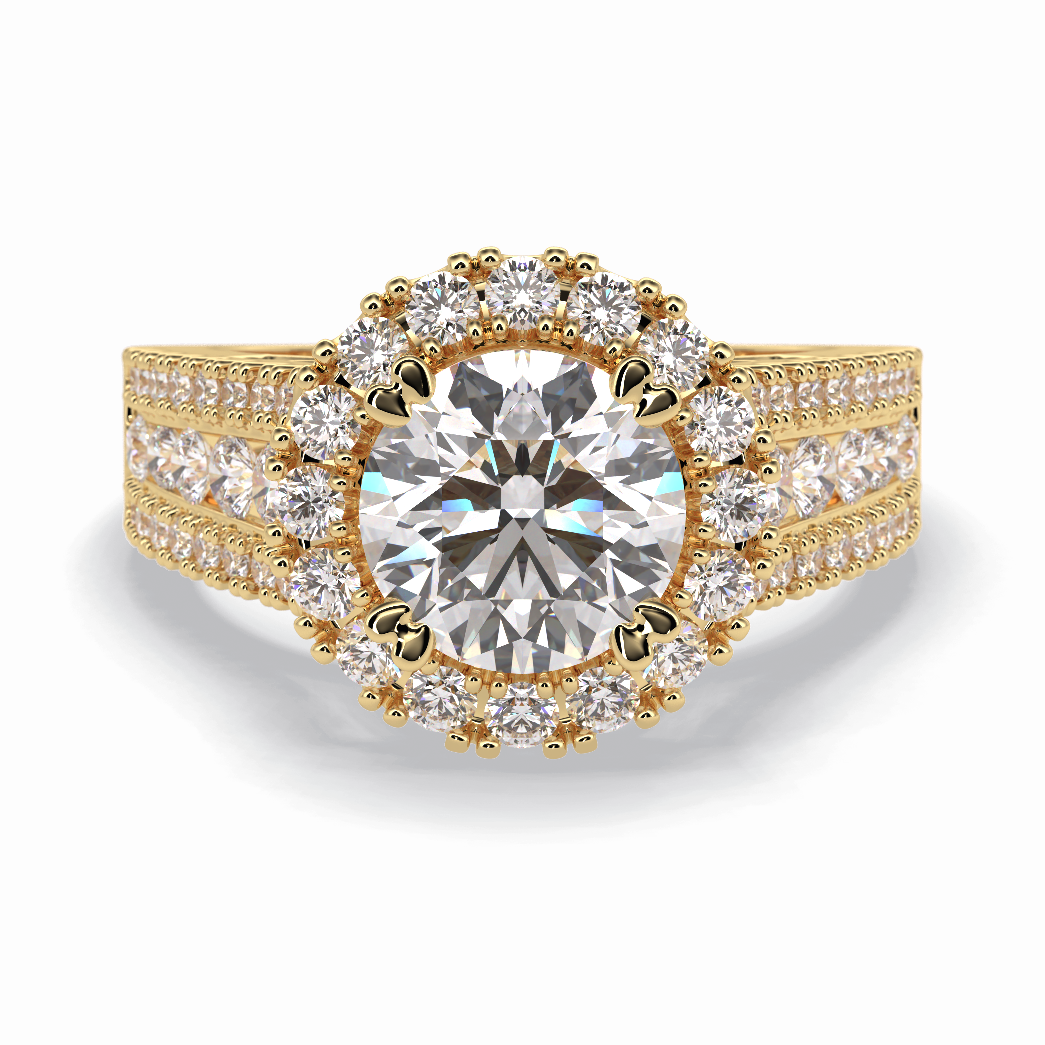 Imperial Crown 2.22 Carat Round VS1 Lab-Grown Halo Engagement Ring in 18K Gold