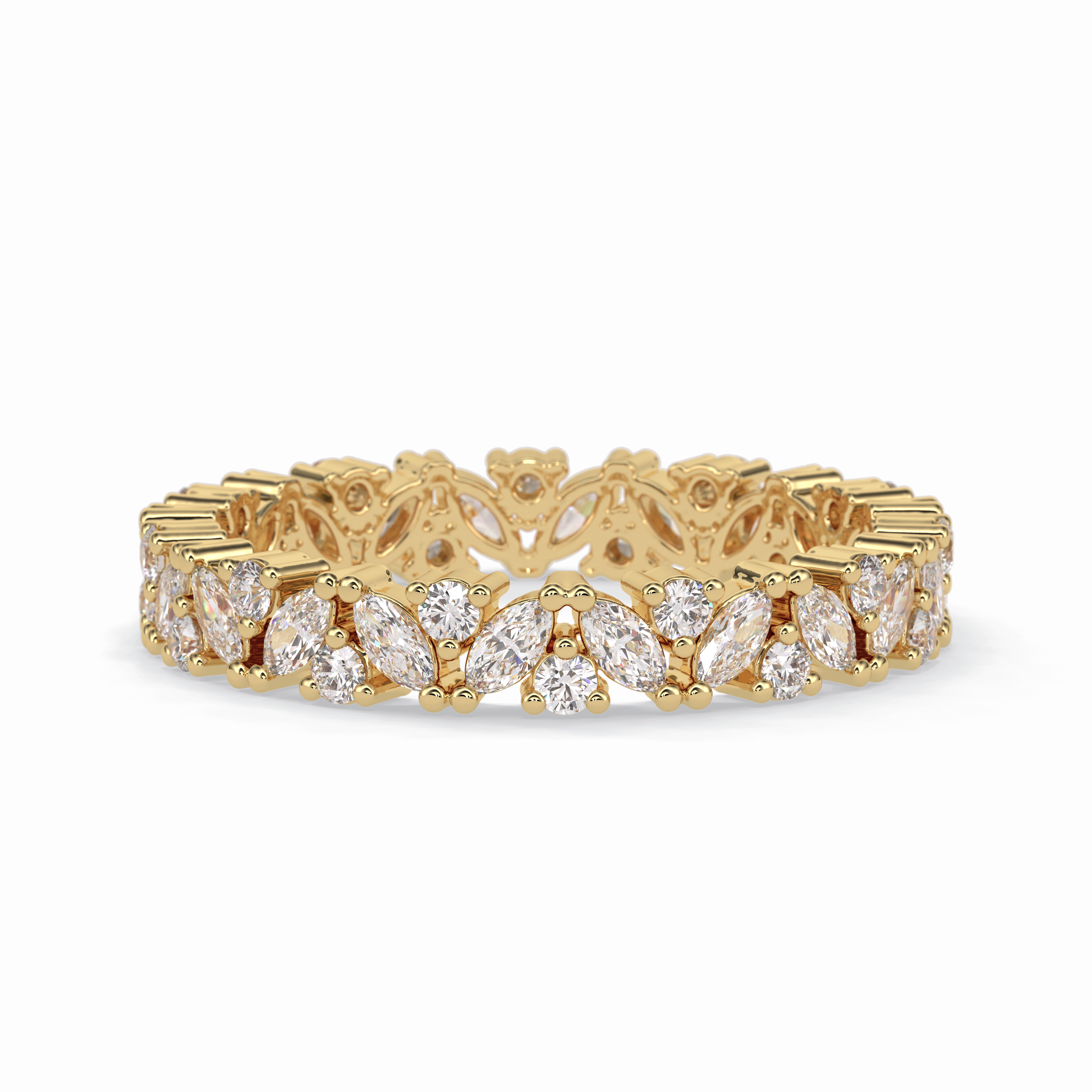 Floral Tiara 0.49 Carat Marquise VVS1 Lab-Grown Eternity Wedding Band in 18K Gold