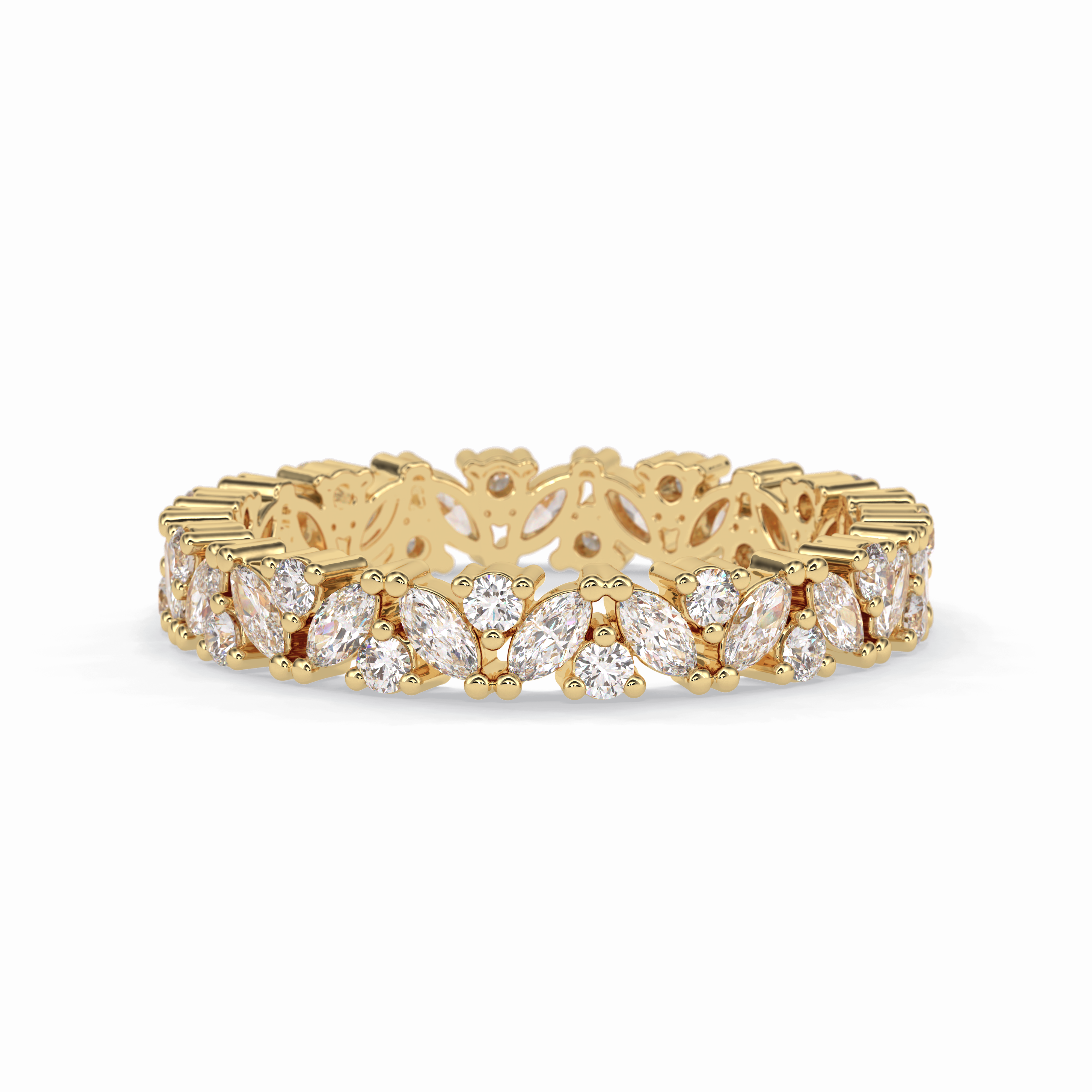 Floral Tiara 0.49 Carat Marquise VVS1 Lab-Grown Eternity Wedding Band in 18K Gold