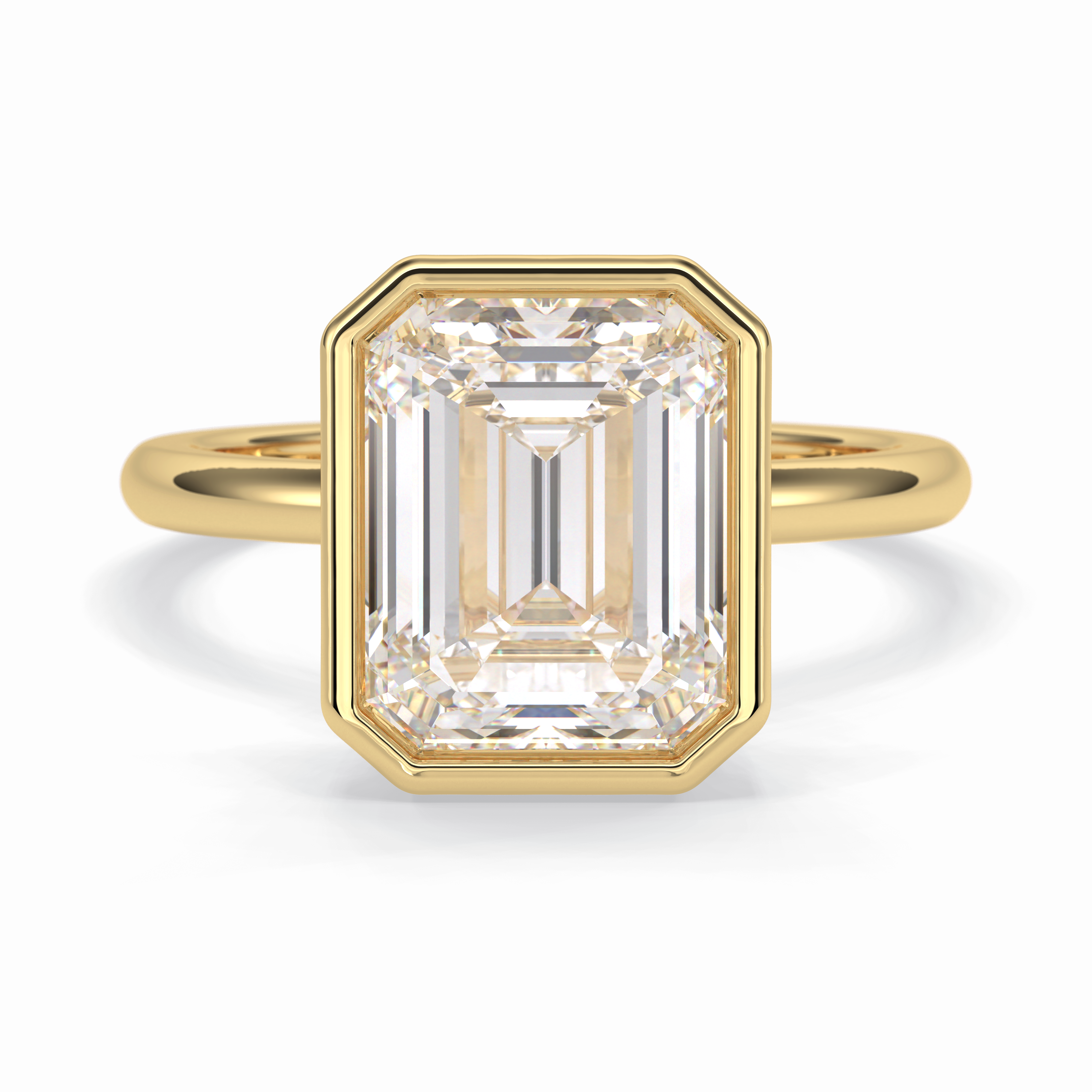 Luxe Linear 3.71 Carat Emerald VS1 Lab-Grown Bezel Engagement Ring in 18K Gold