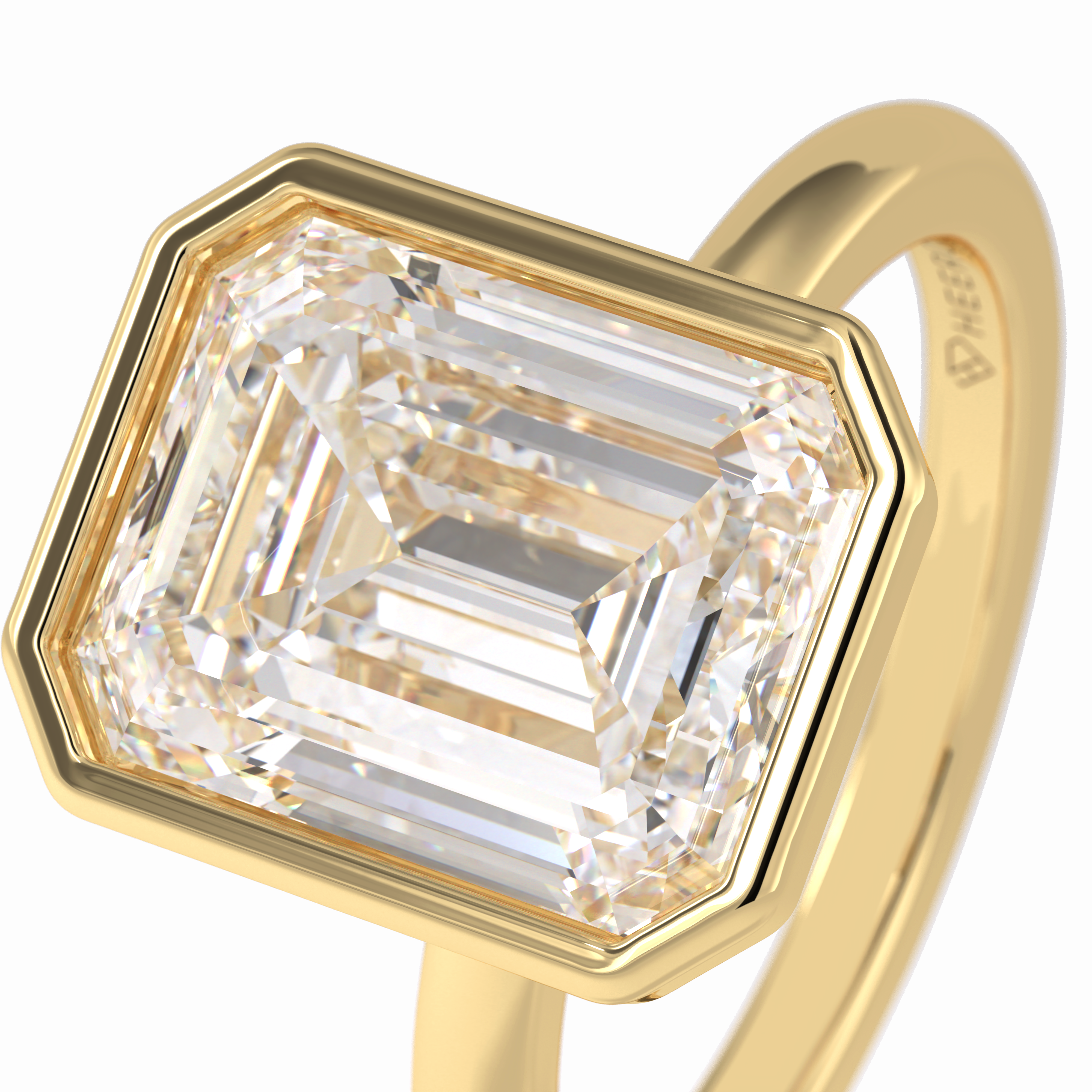 Luxe Linear 3.71 Carat Emerald VS1 Lab-Grown Bezel Engagement Ring in 18K Gold