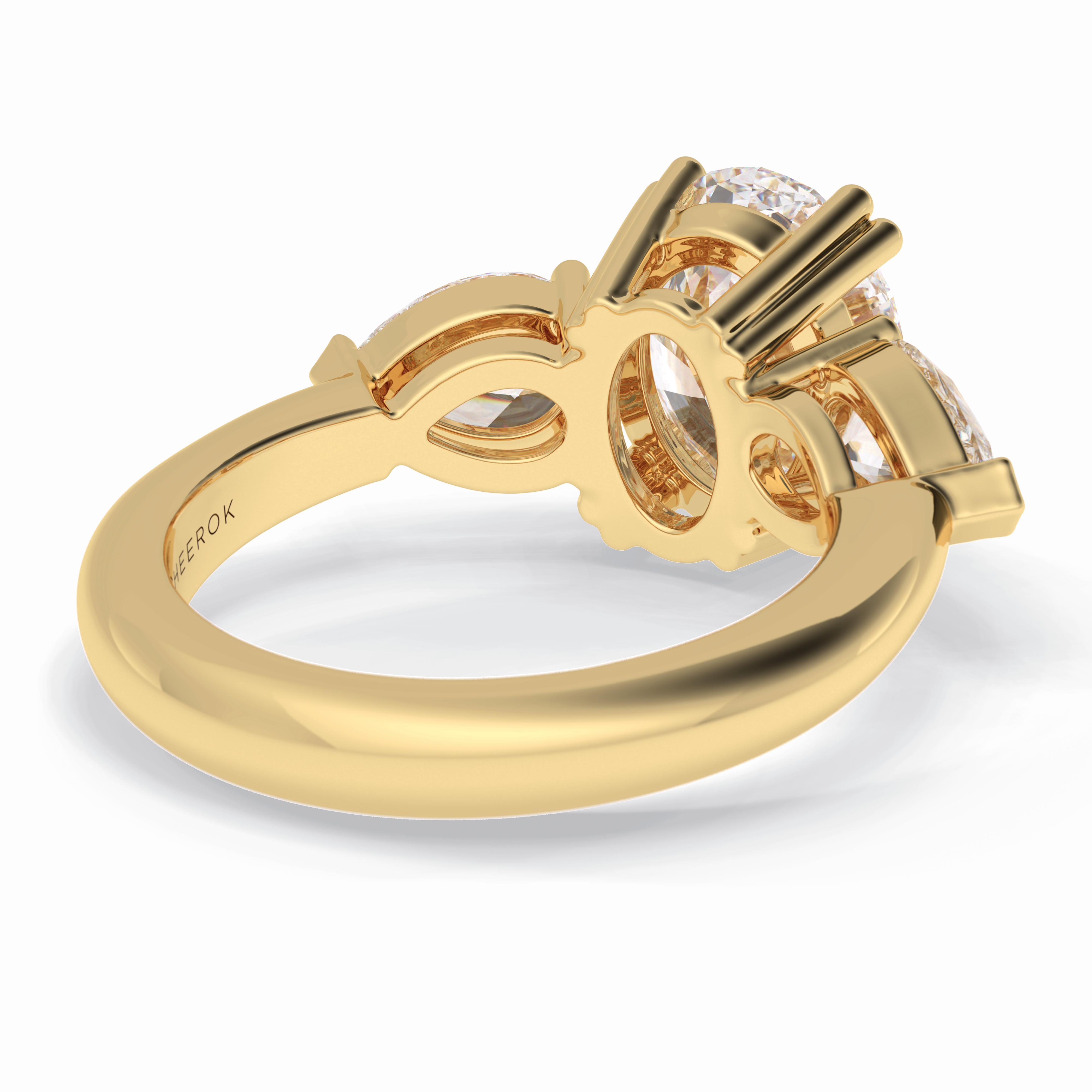 Trio 2.42 Carat Oval VS1 Lab-Grown Three Stone Engagement Ring in 18K Gold