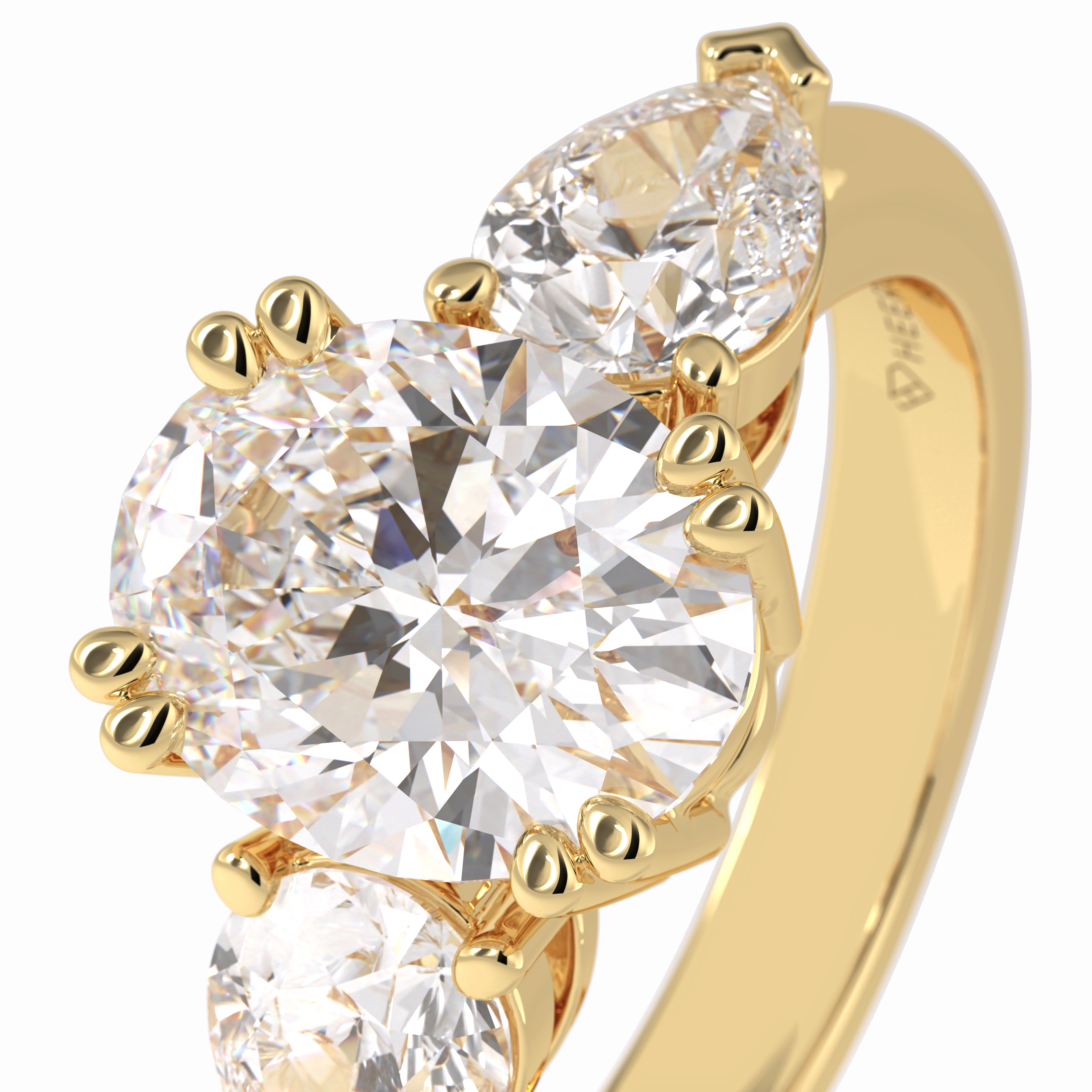 Trio 2.42 Carat Oval VS1 Lab-Grown Three Stone Engagement Ring in 18K Gold