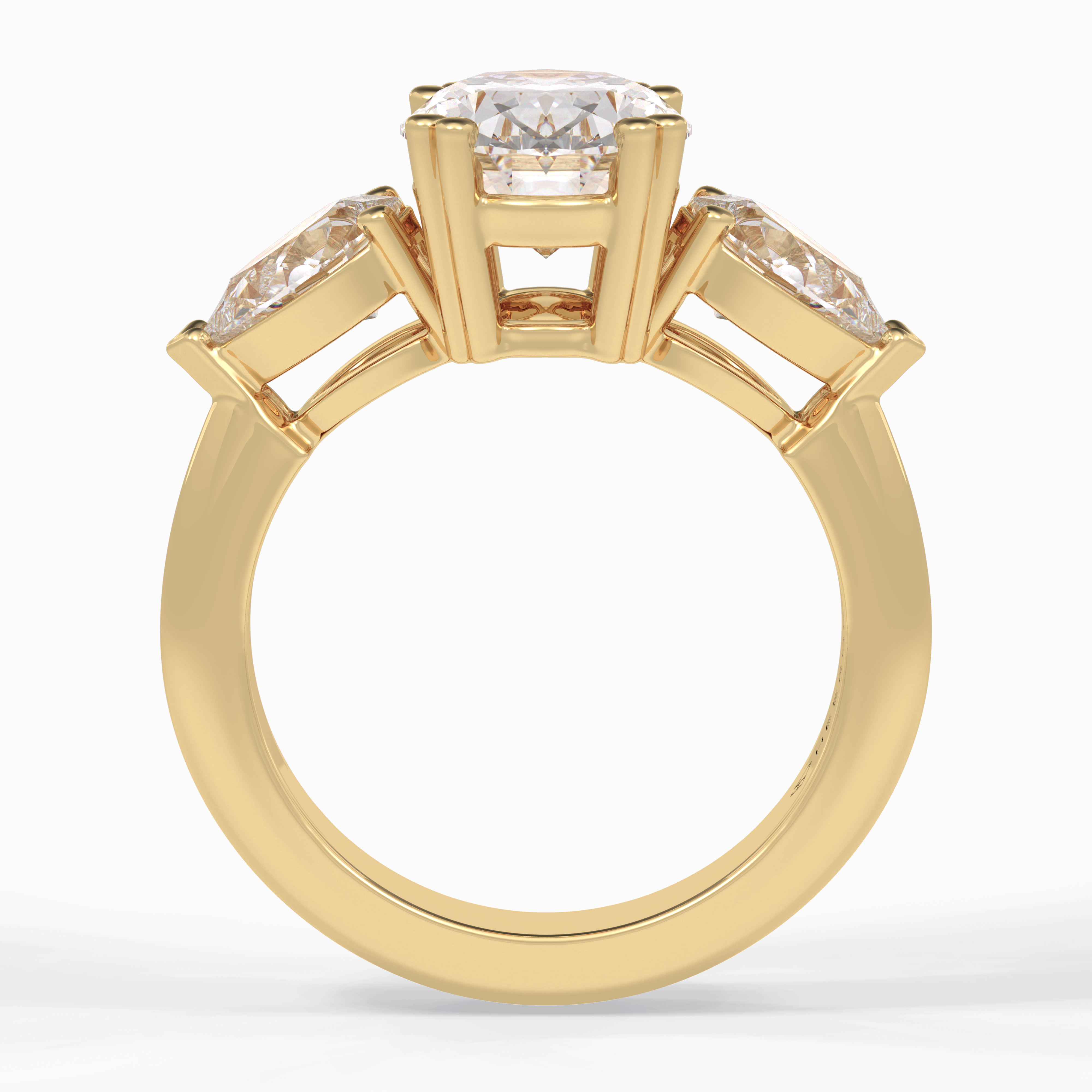 Trio 2.42 Carat Oval VS1 Lab-Grown Three Stone Engagement Ring in 18K Gold