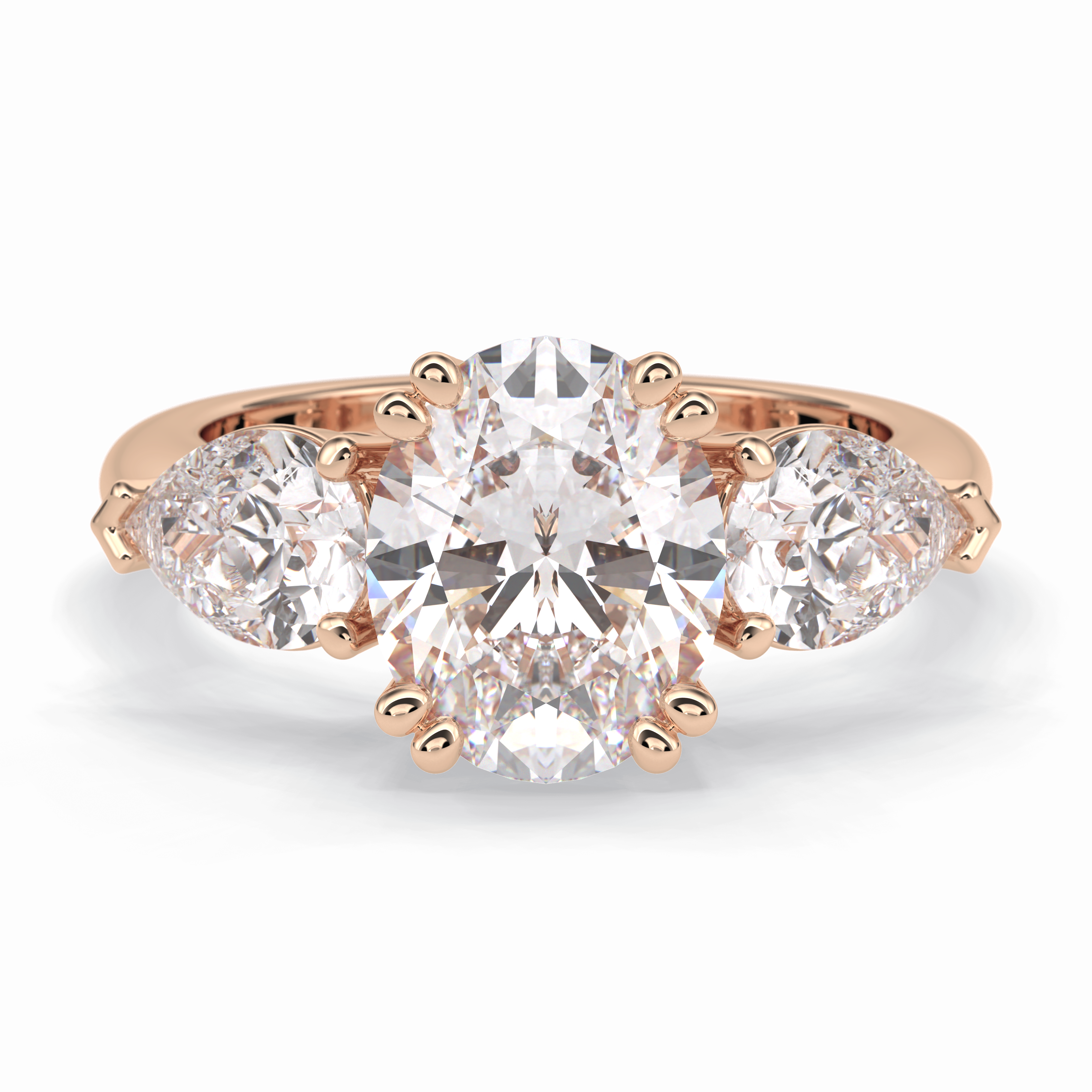 Trio 2.42 Carat Oval VS1 Lab-Grown Three Stone Engagement Ring in 18K Gold