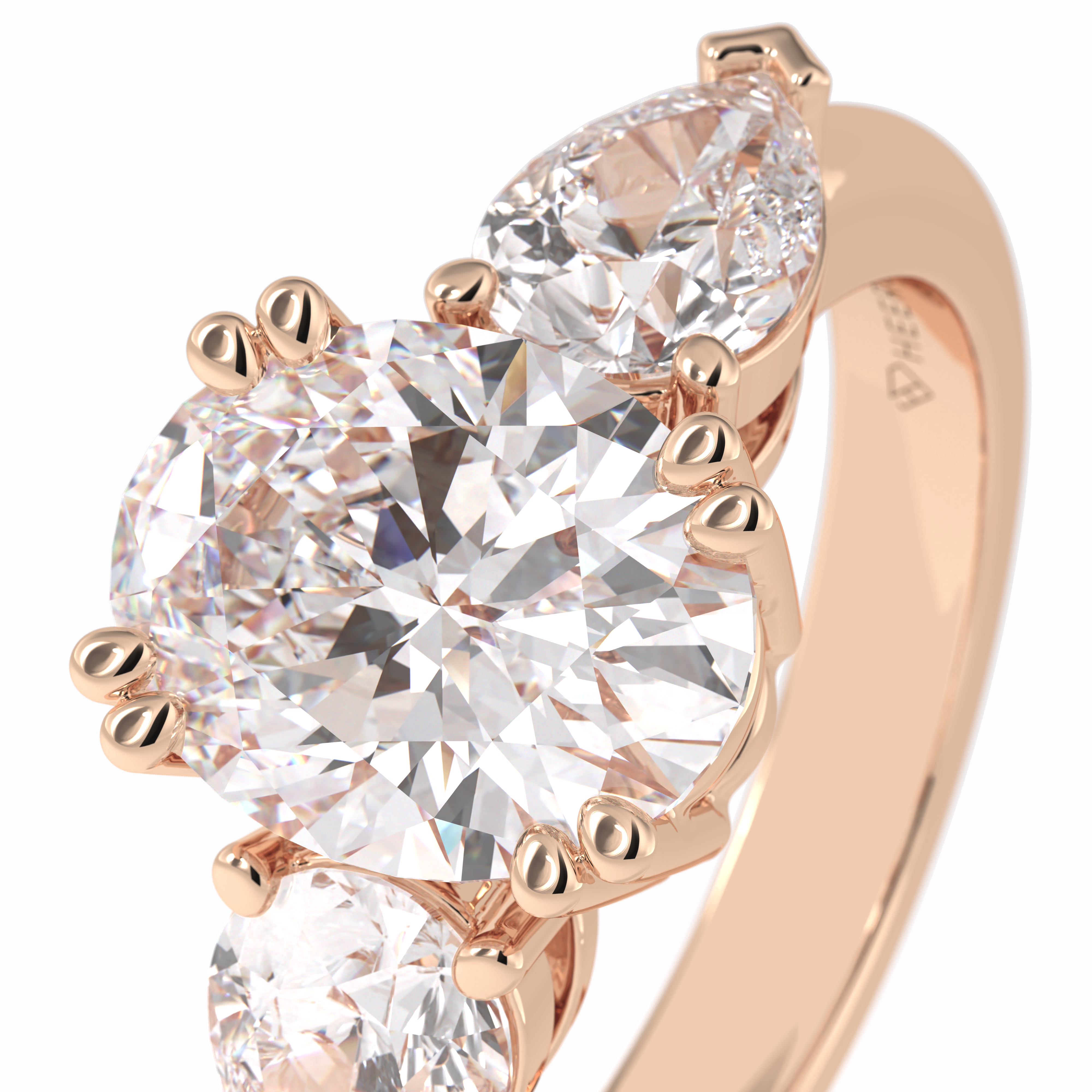 Trio 2.42 Carat Oval VS1 Lab-Grown Three Stone Engagement Ring in 18K Gold