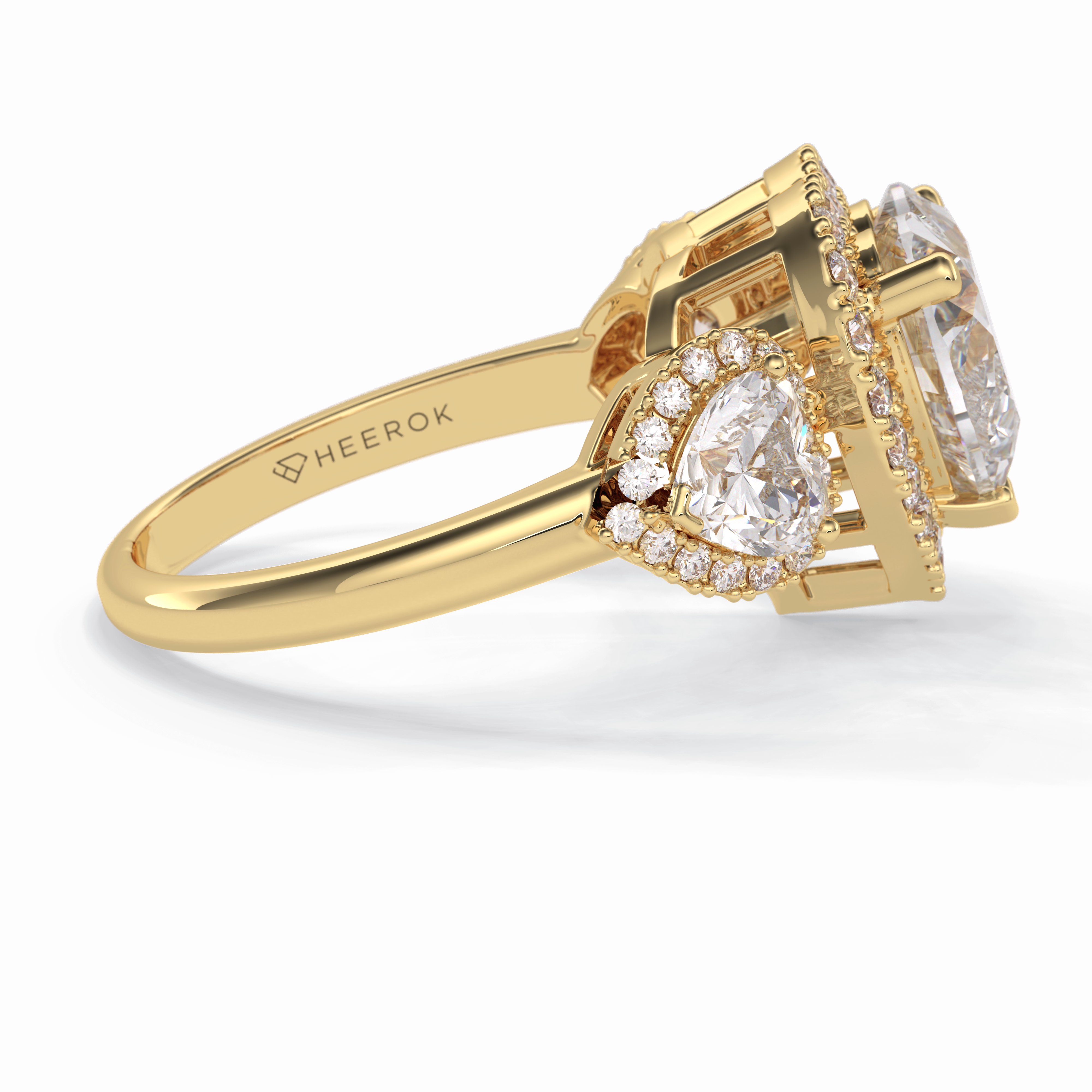 Love's Embrace 1.29 Carat Heart VS1 Lab-Grown Three Stone Engagement Ring in 18K Gold