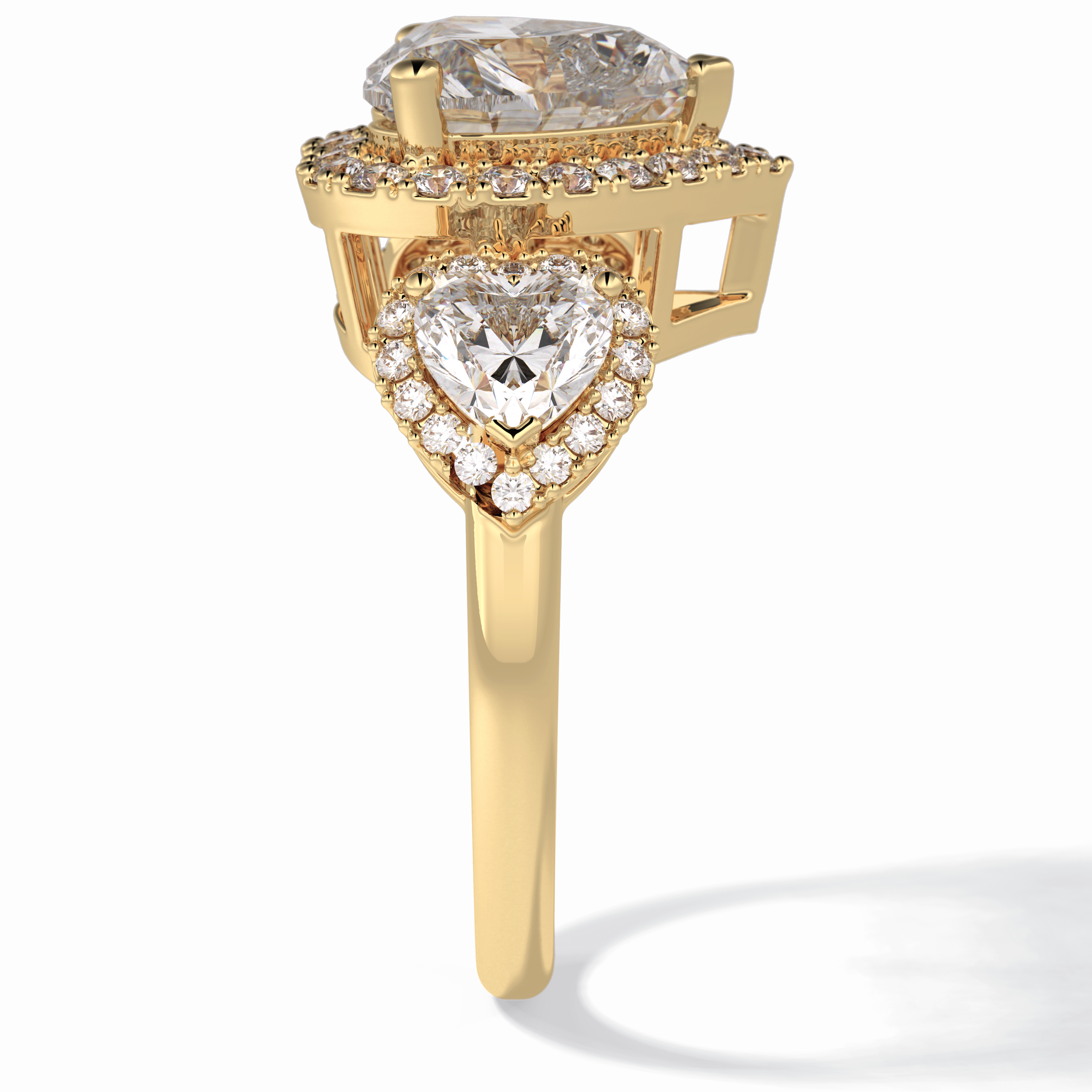 Love's Embrace 1.29 Carat Heart VS1 Lab-Grown Three Stone Engagement Ring in 18K Gold