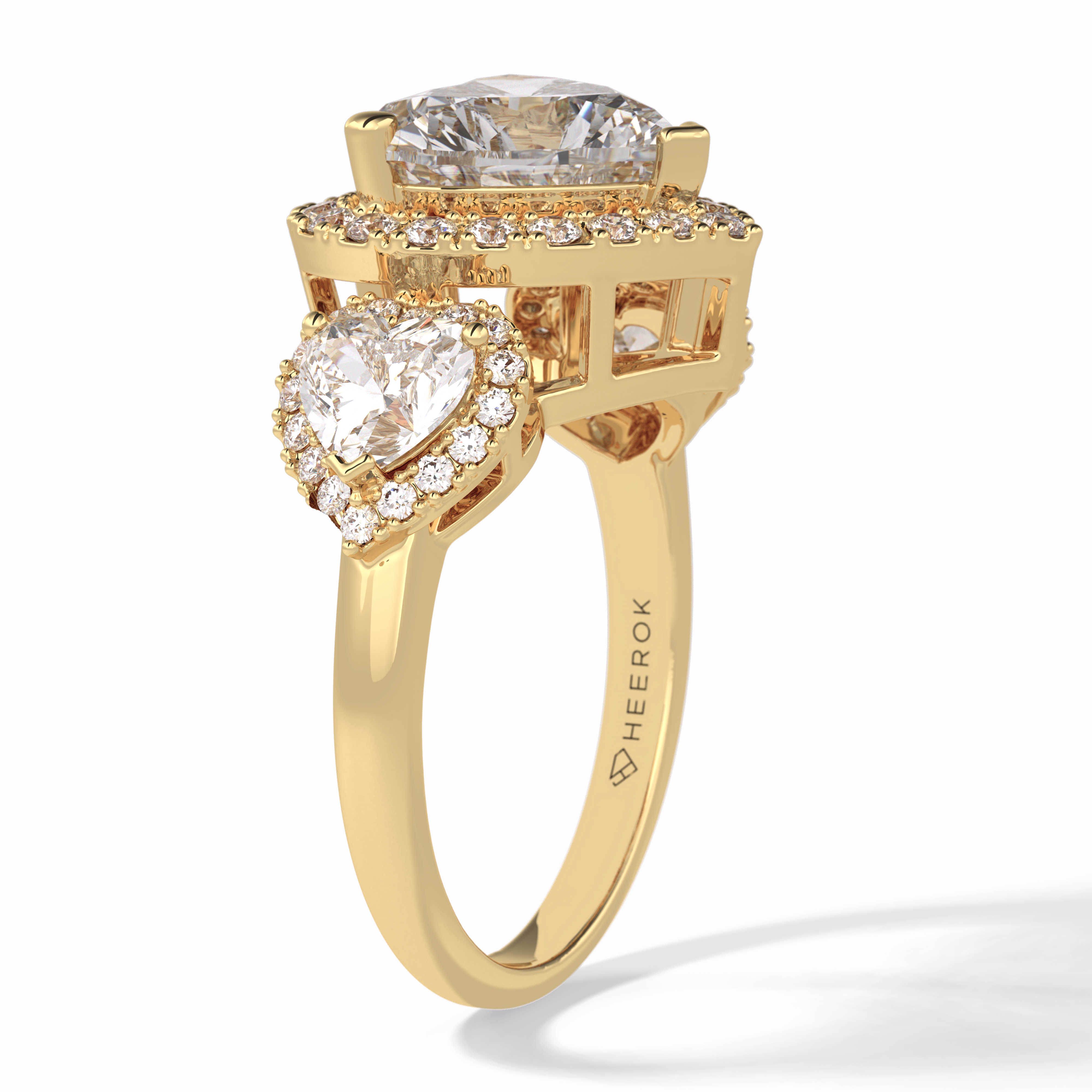 Love's Embrace 1.29 Carat Heart VS1 Lab-Grown Three Stone Engagement Ring in 18K Gold