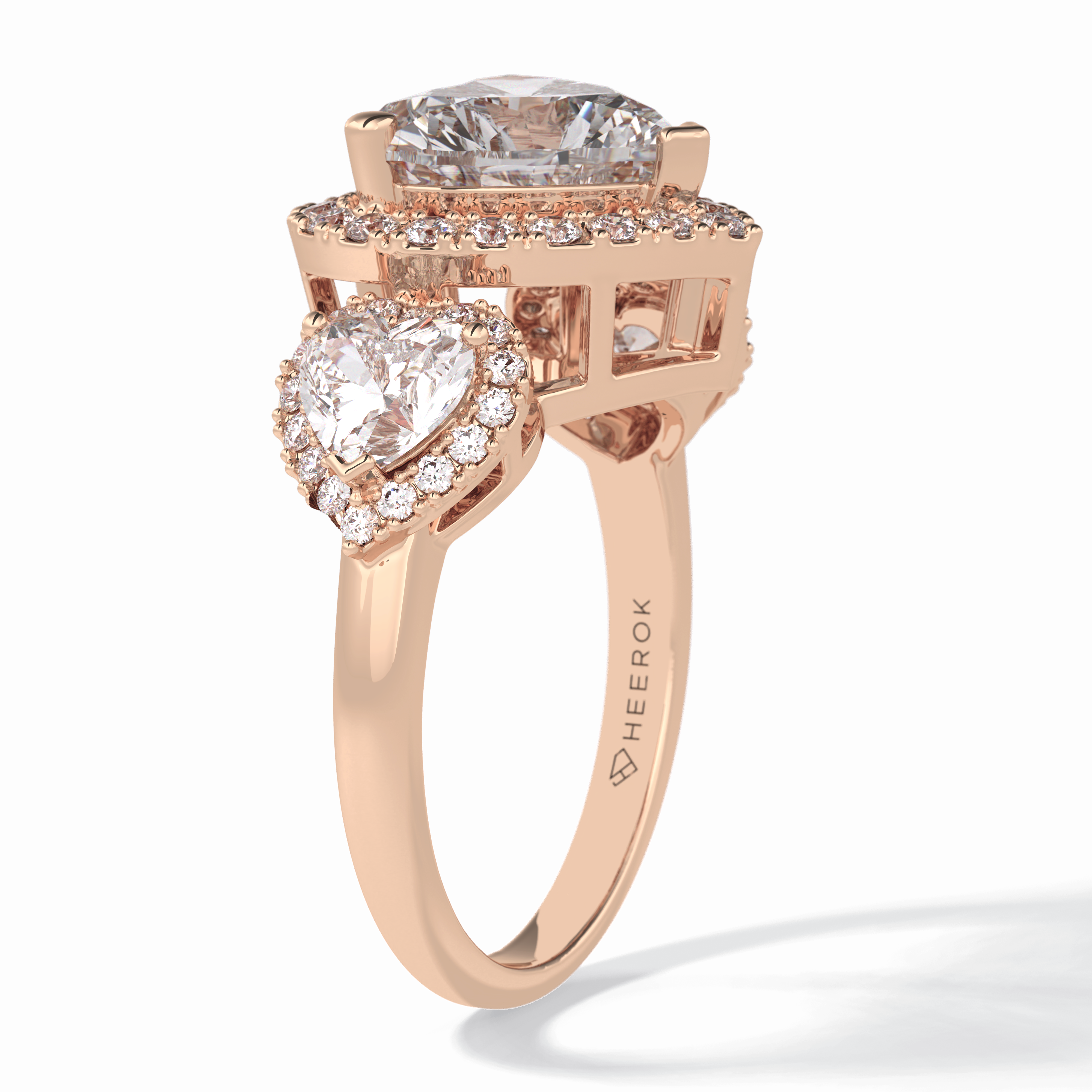 Love's Embrace 1.29 Carat Heart VS1 Lab-Grown Three Stone Engagement Ring in 18K Gold