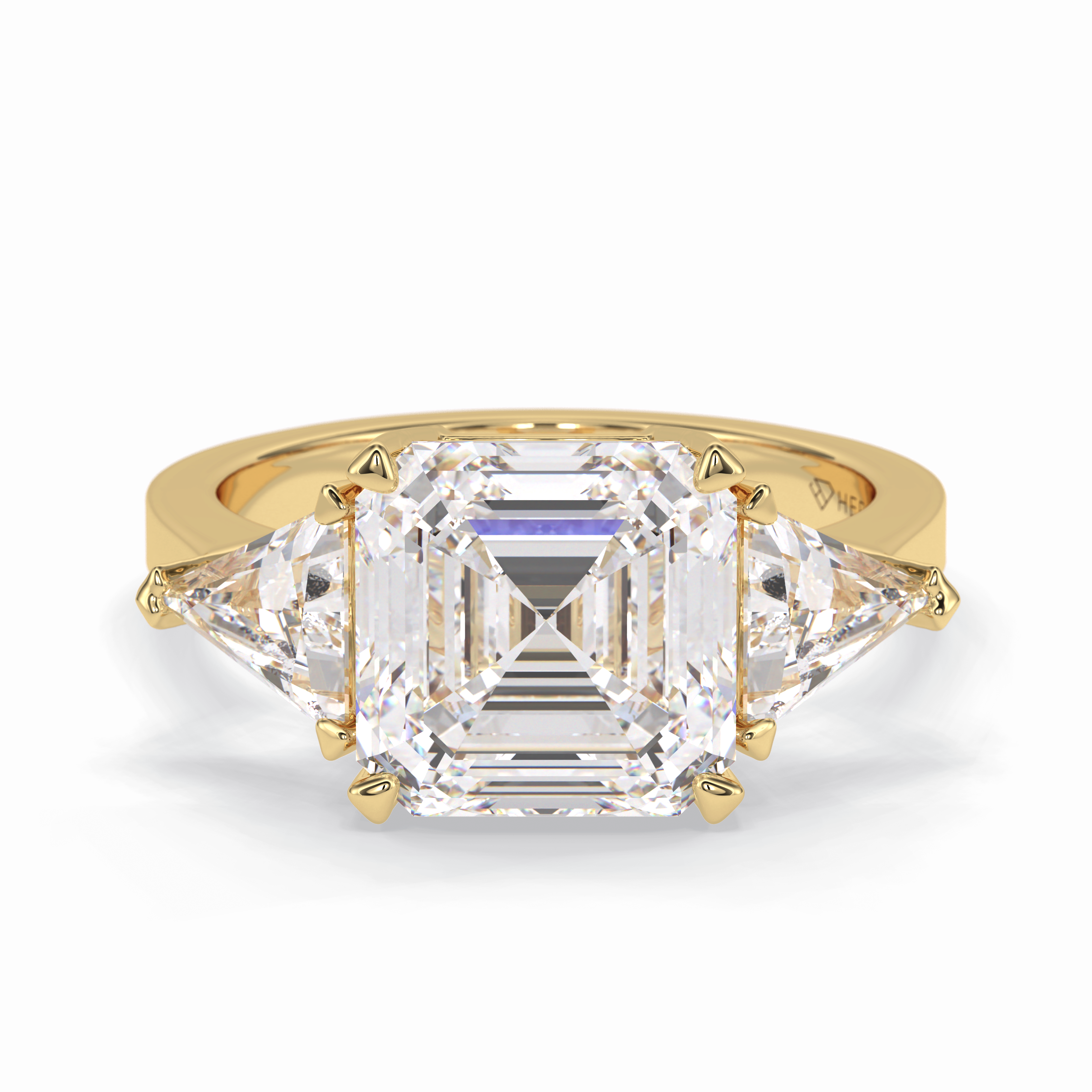 Majesty 3.78 Carat Asscher VS1 Lab-Grown Three Stone Engagement Ring in 18K Gold