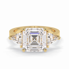 Majesty 3.78 Carat Asscher VS1 Lab-Grown Three Stone Engagement Ring in 18K Gold