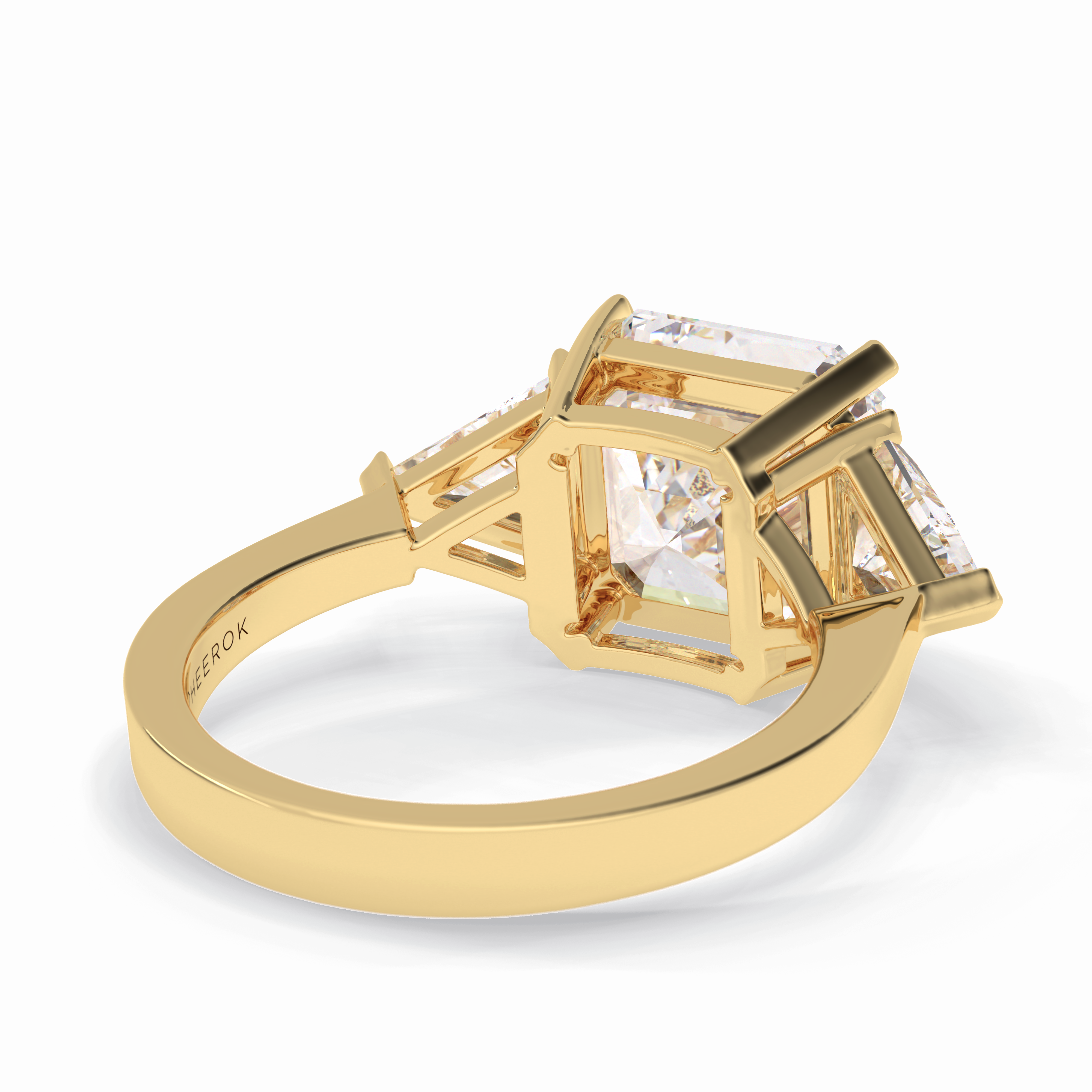 Majesty 3.78 Carat Asscher VS1 Lab-Grown Three Stone Engagement Ring in 18K Gold