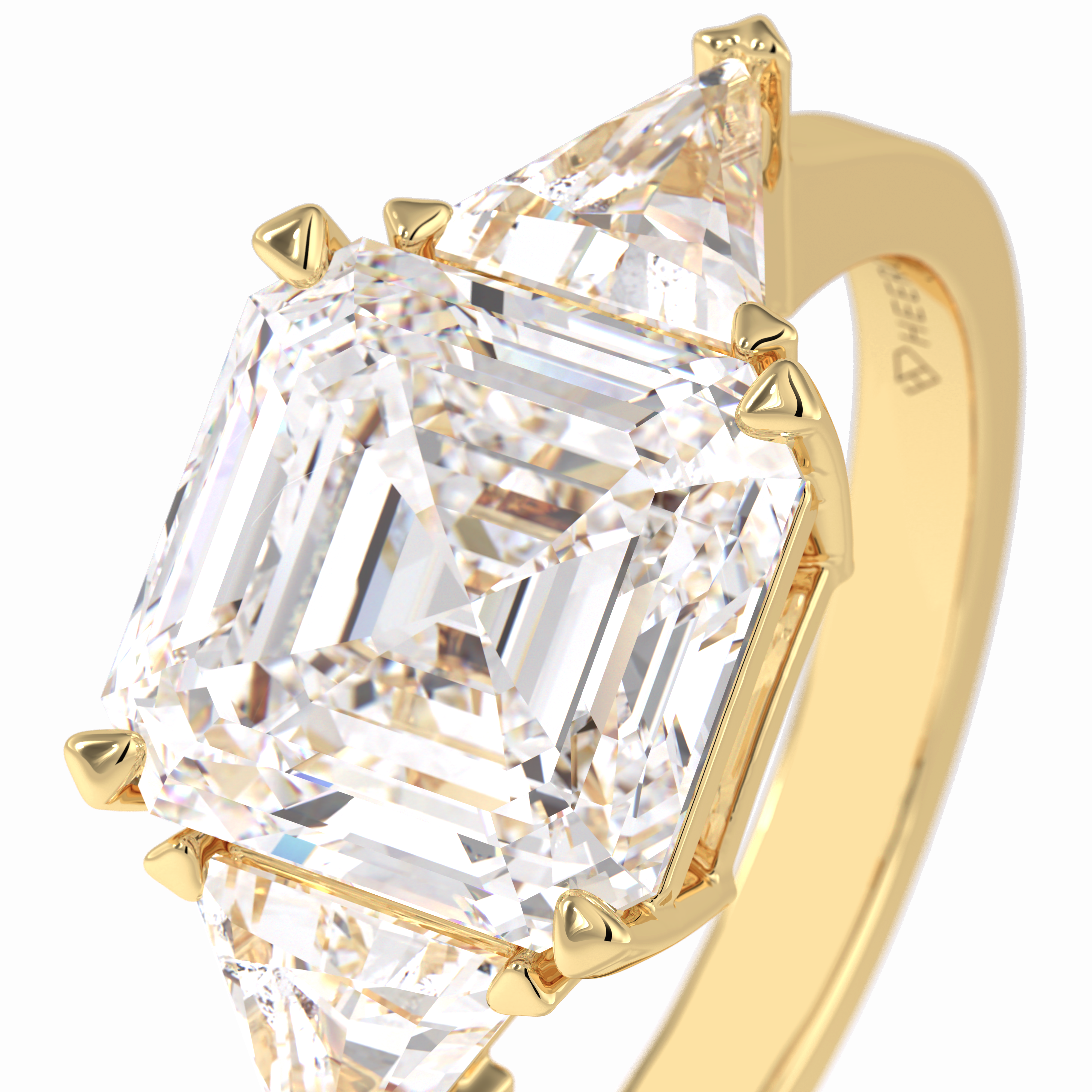 Majesty 3.78 Carat Asscher VS1 Lab-Grown Three Stone Engagement Ring in 18K Gold