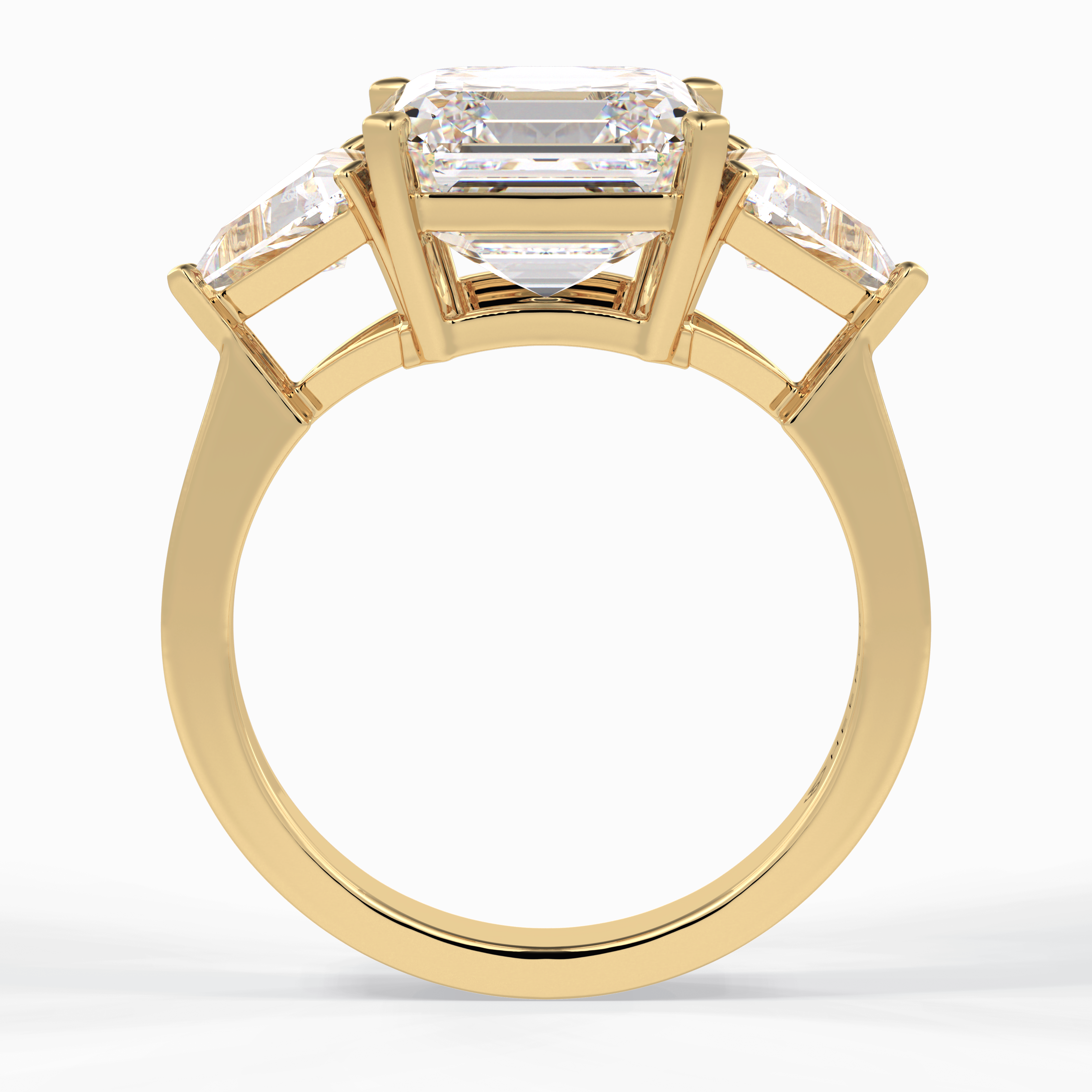 Majesty 3.78 Carat Asscher VS1 Lab-Grown Three Stone Engagement Ring in 18K Gold