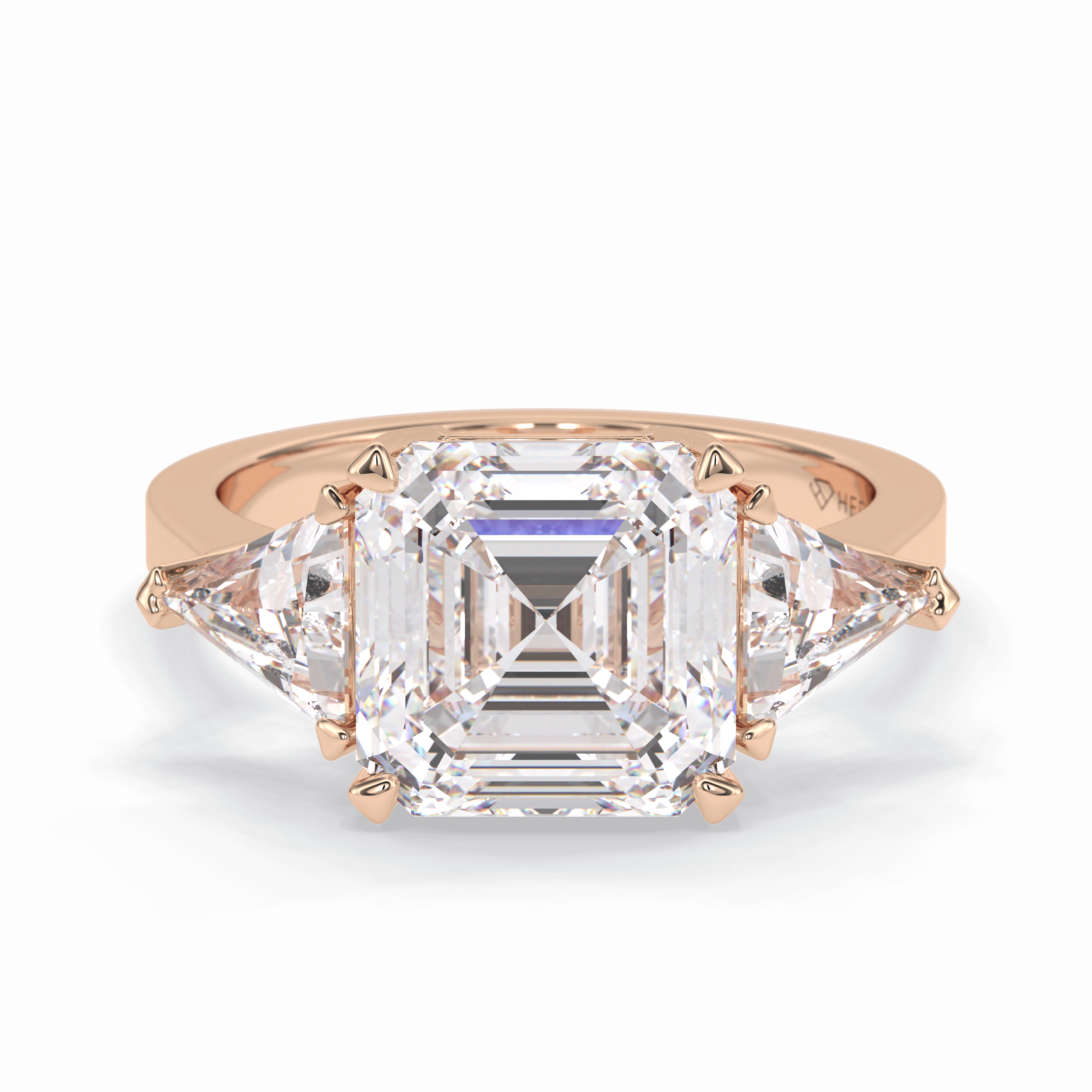 Majesty 3.78 Carat Asscher VS1 Lab-Grown Three Stone Engagement Ring in 18K Gold