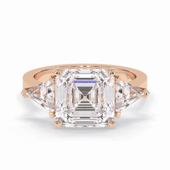 Majesty 3.78 Carat Asscher VS1 Lab-Grown Three Stone Engagement Ring in 18K Gold