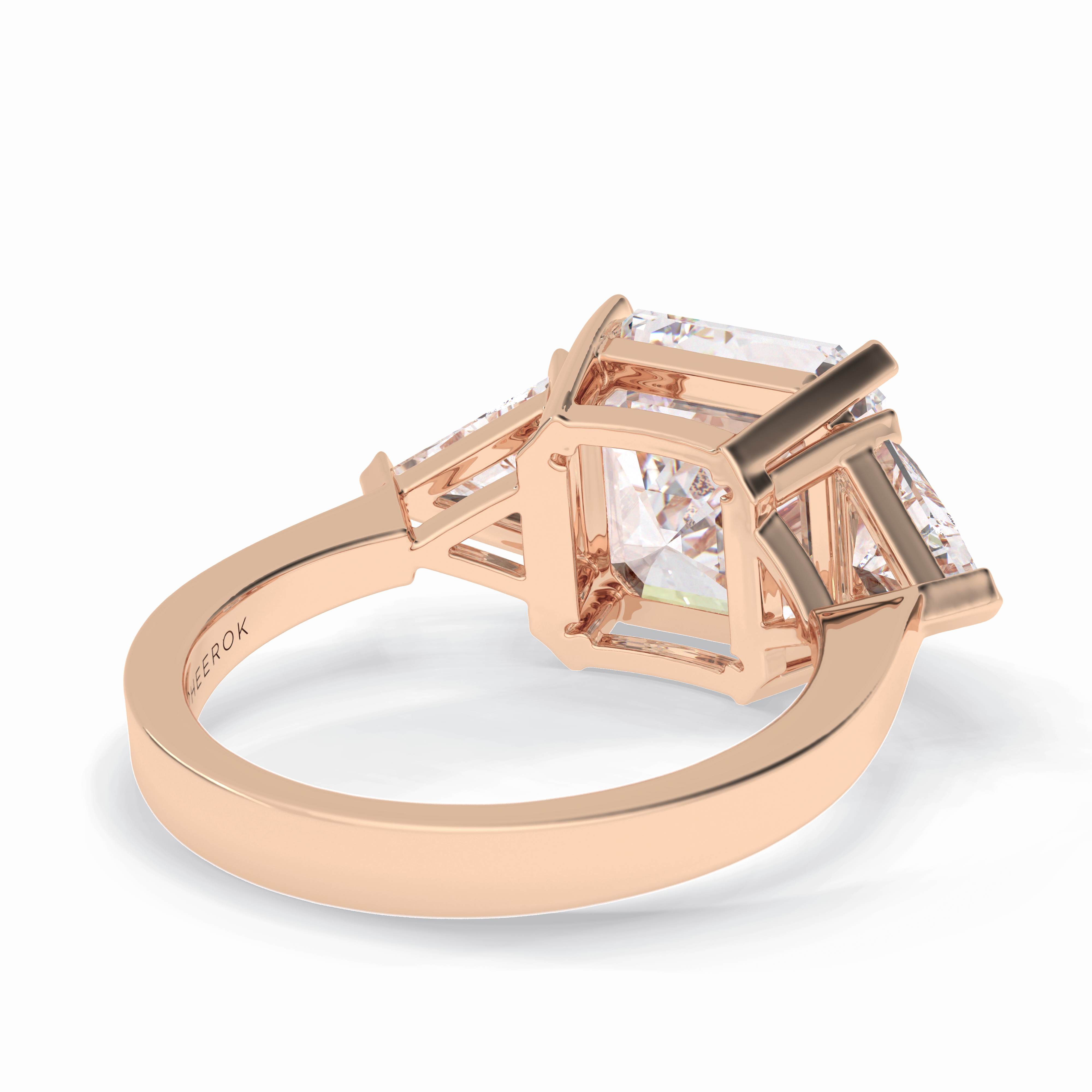 Majesty 3.78 Carat Asscher VS1 Lab-Grown Three Stone Engagement Ring in 18K Gold